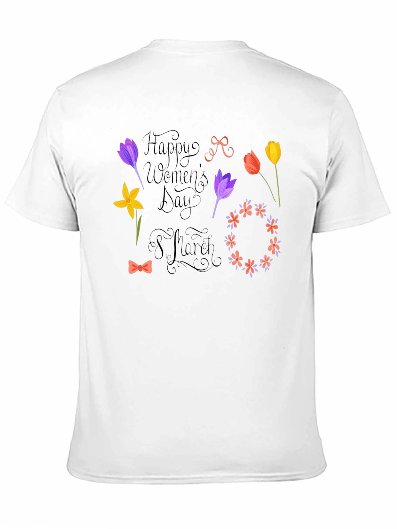 Happy Womens Day Black T-Shirt - Floral Design