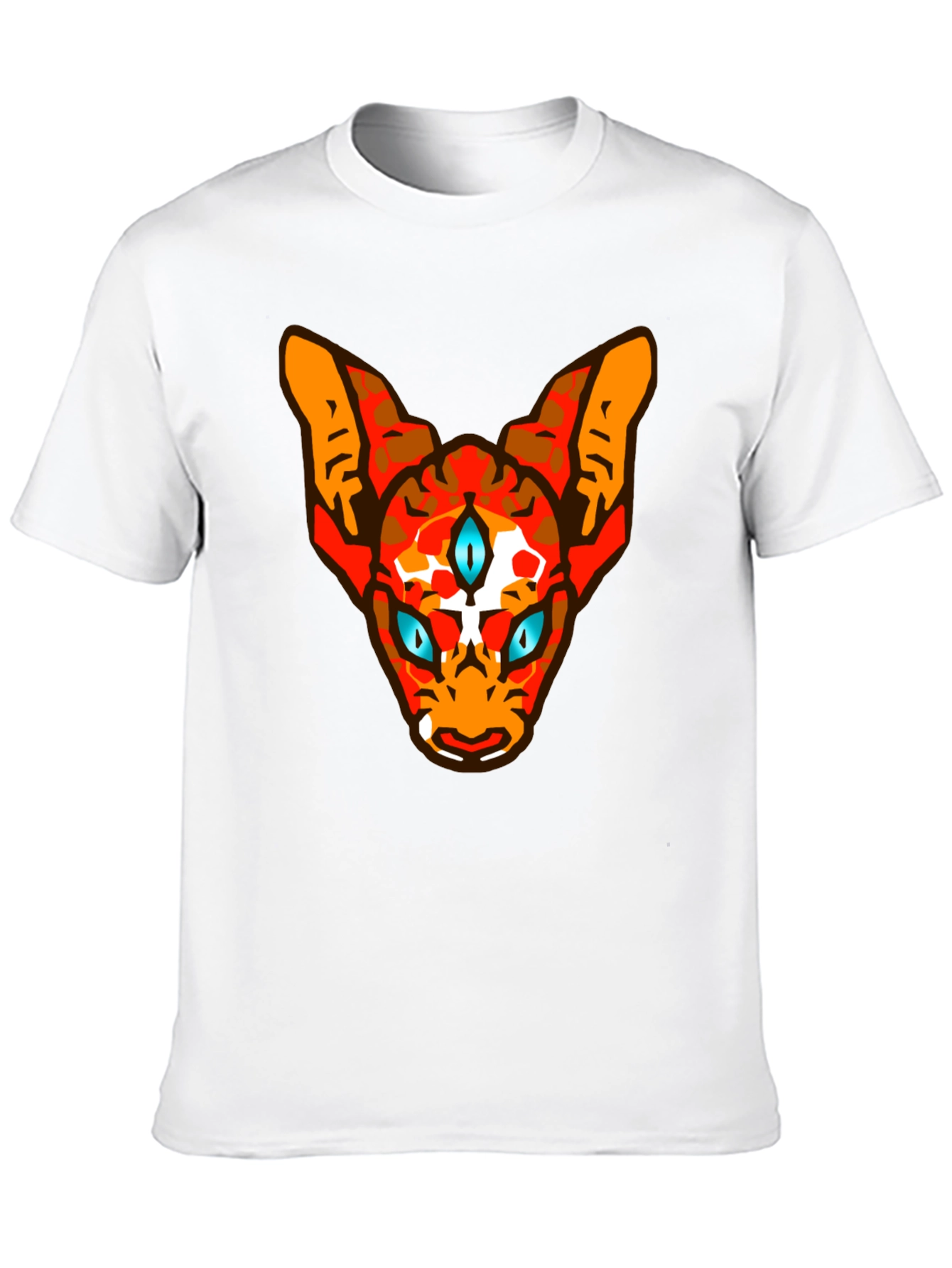 Mens Black Graphic Tee with Three-Eyed Cat Design