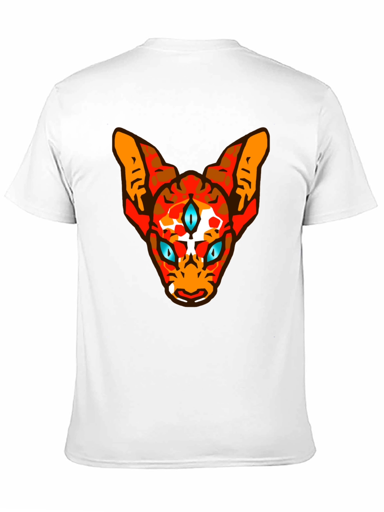 Mens Black Graphic Tee with Three-Eyed Cat Design