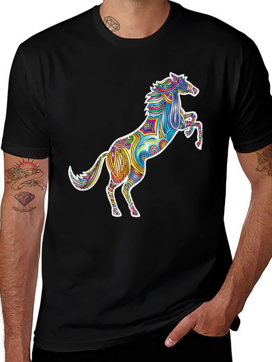 Colorful Horse Graphic Tee - Stylish Mens Black T-Shirt