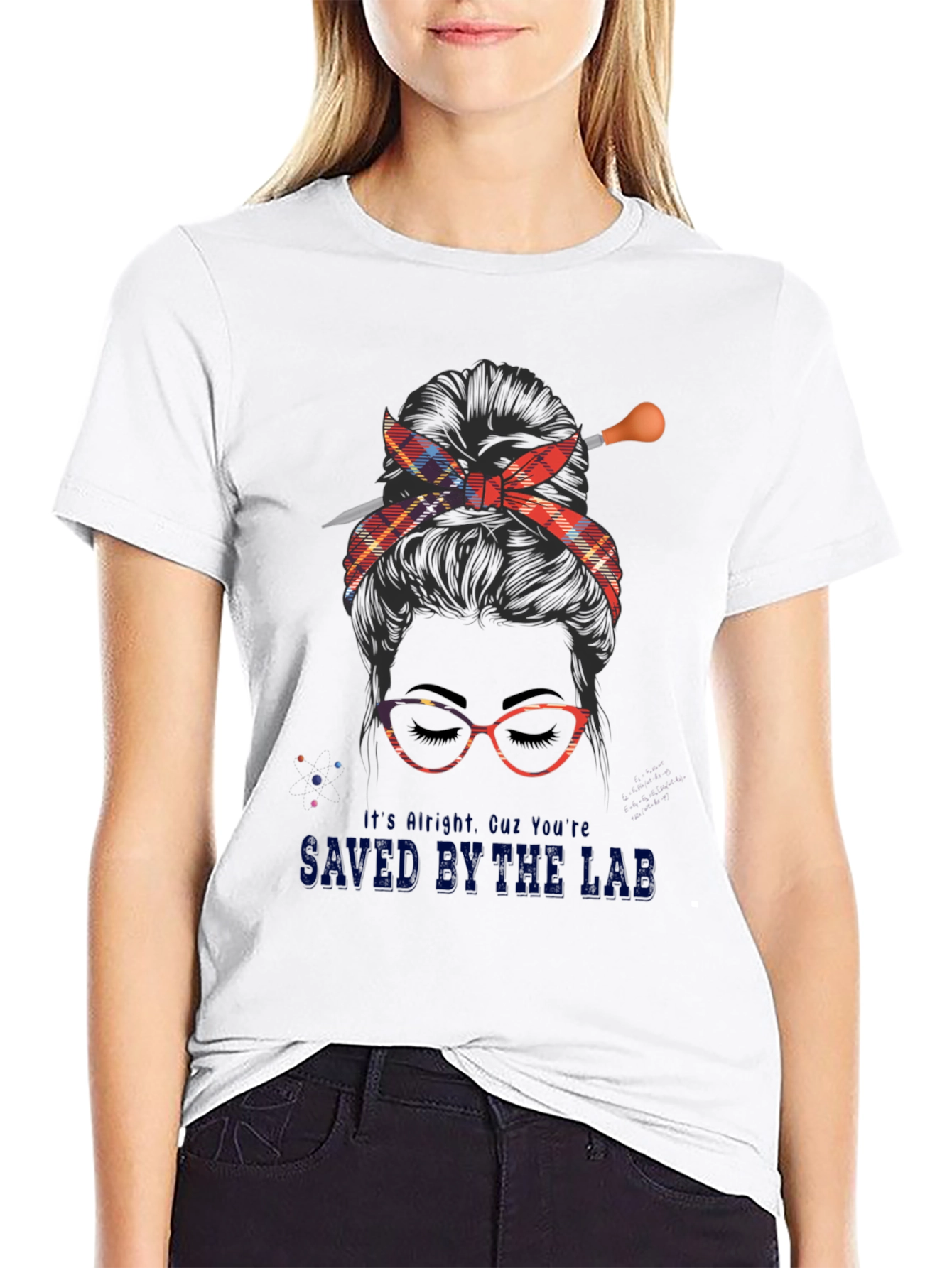 Saved By The Lab T-Shirt Messy Bun Plaid Headband