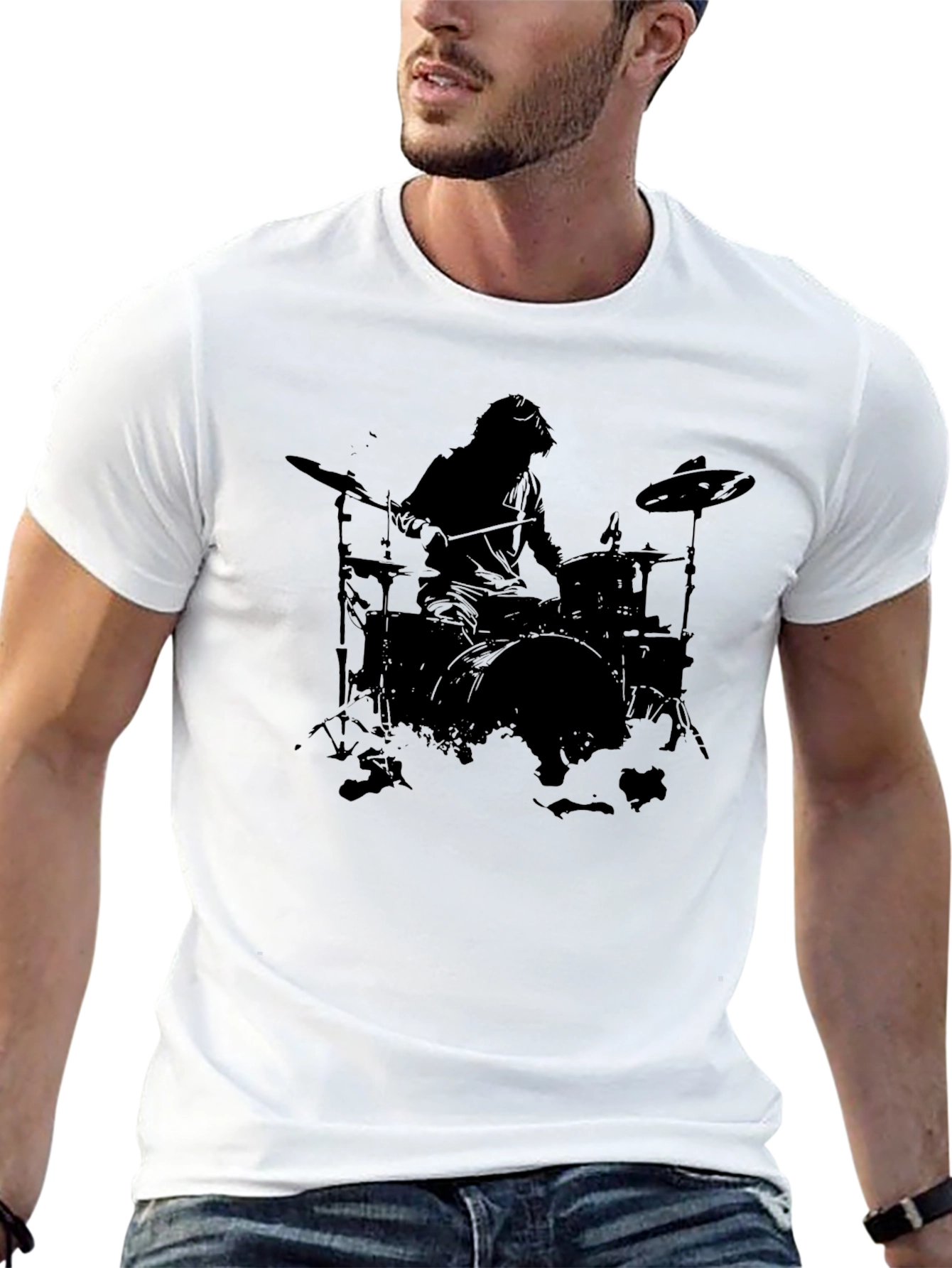 Drummer Silhouette Black T-Shirt