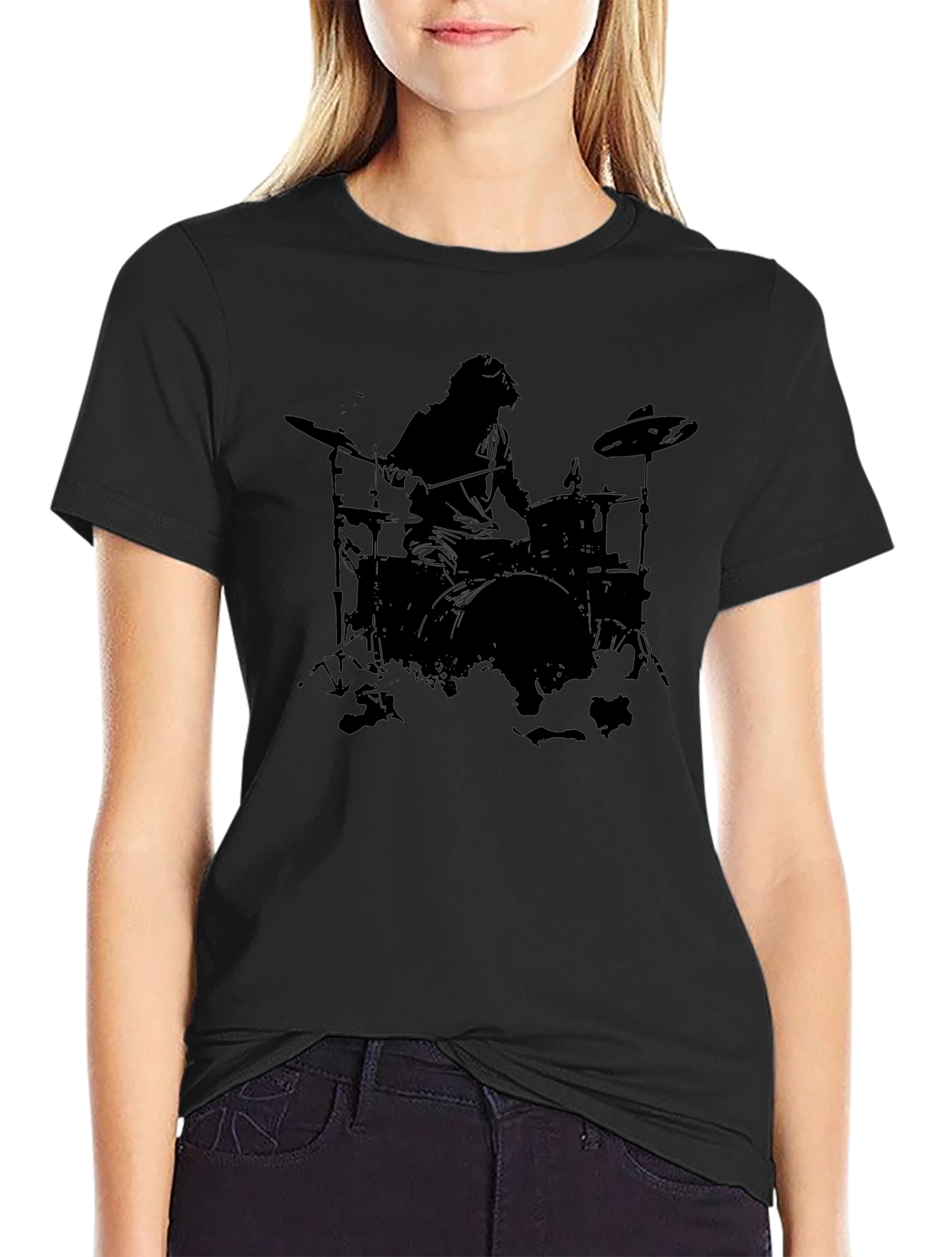Drummer Silhouette Black T-Shirt