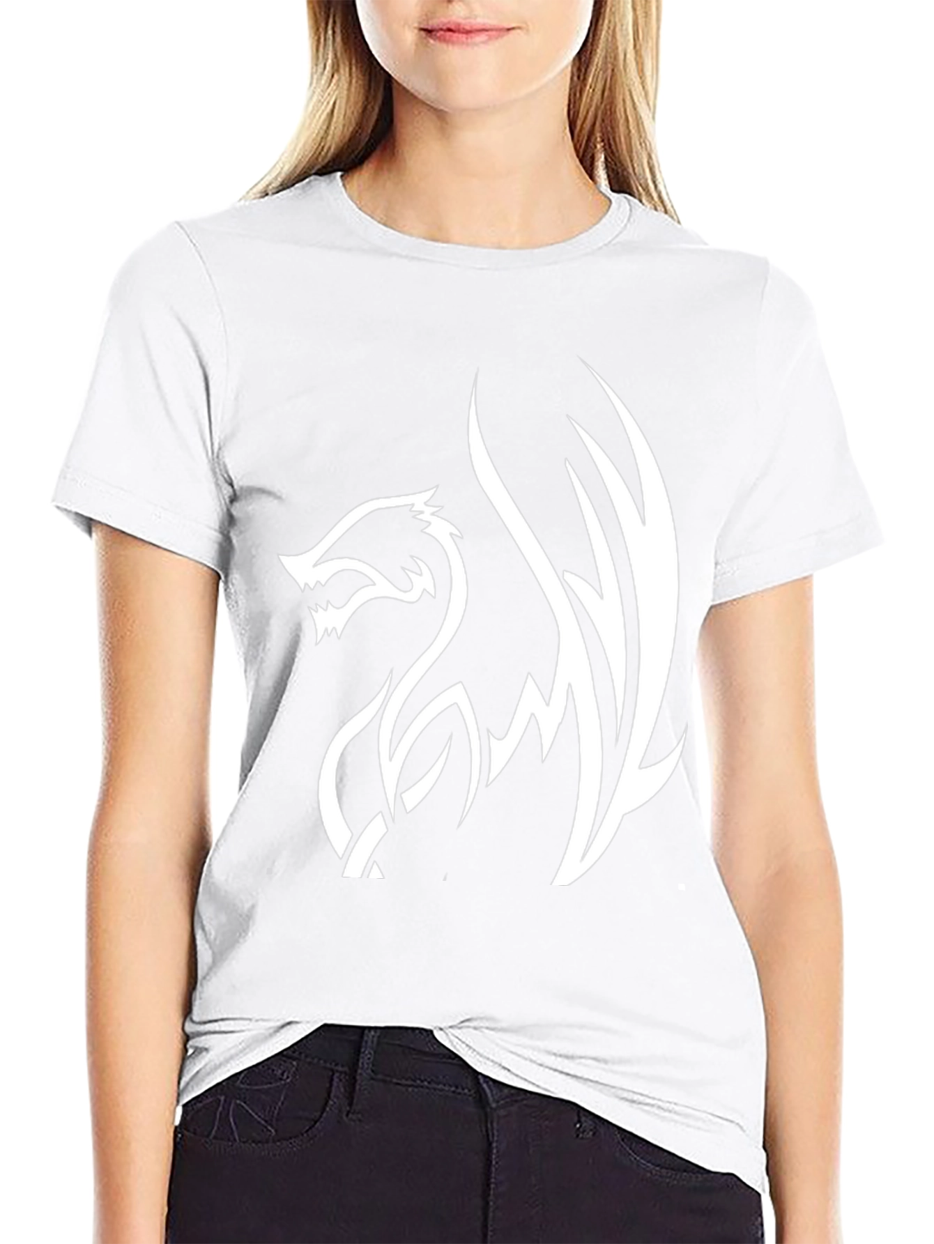 Mens Black T-Shirt with White Dragon Graphic