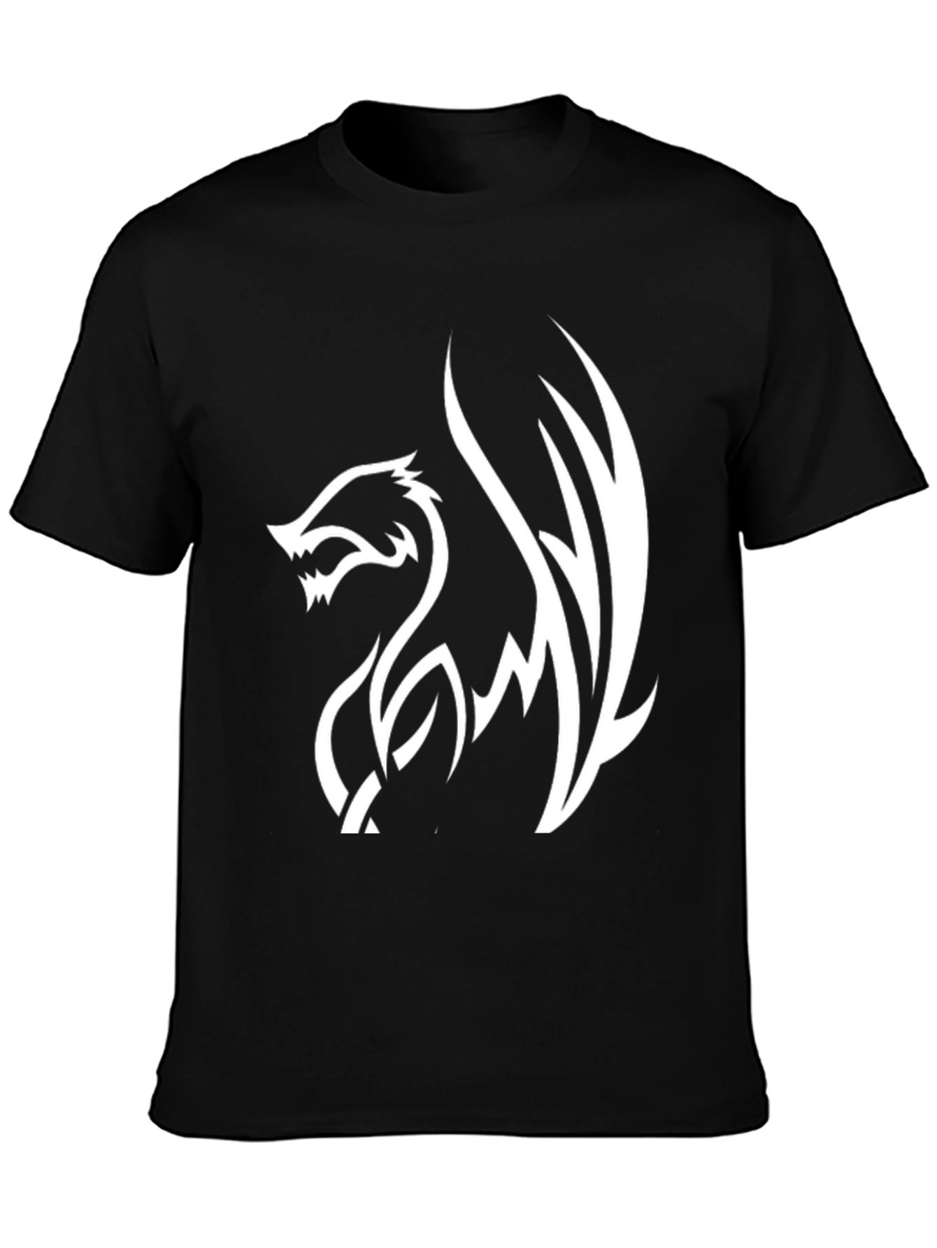 Mens Black T-Shirt with White Dragon Graphic