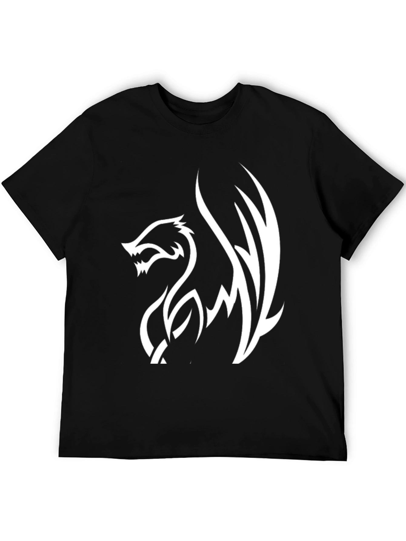 Mens Black T-Shirt with White Dragon Graphic
