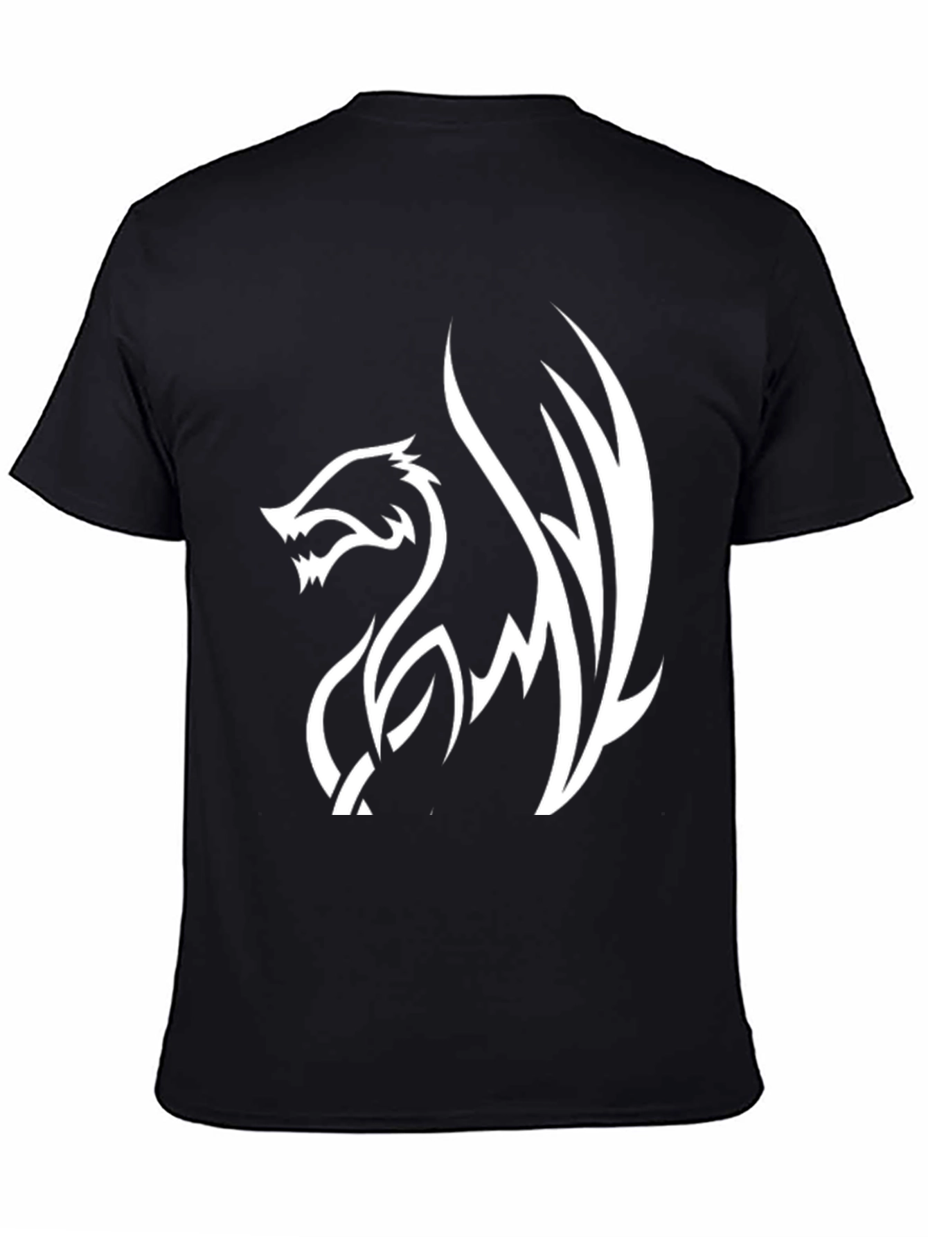 Mens Black T-Shirt with White Dragon Graphic