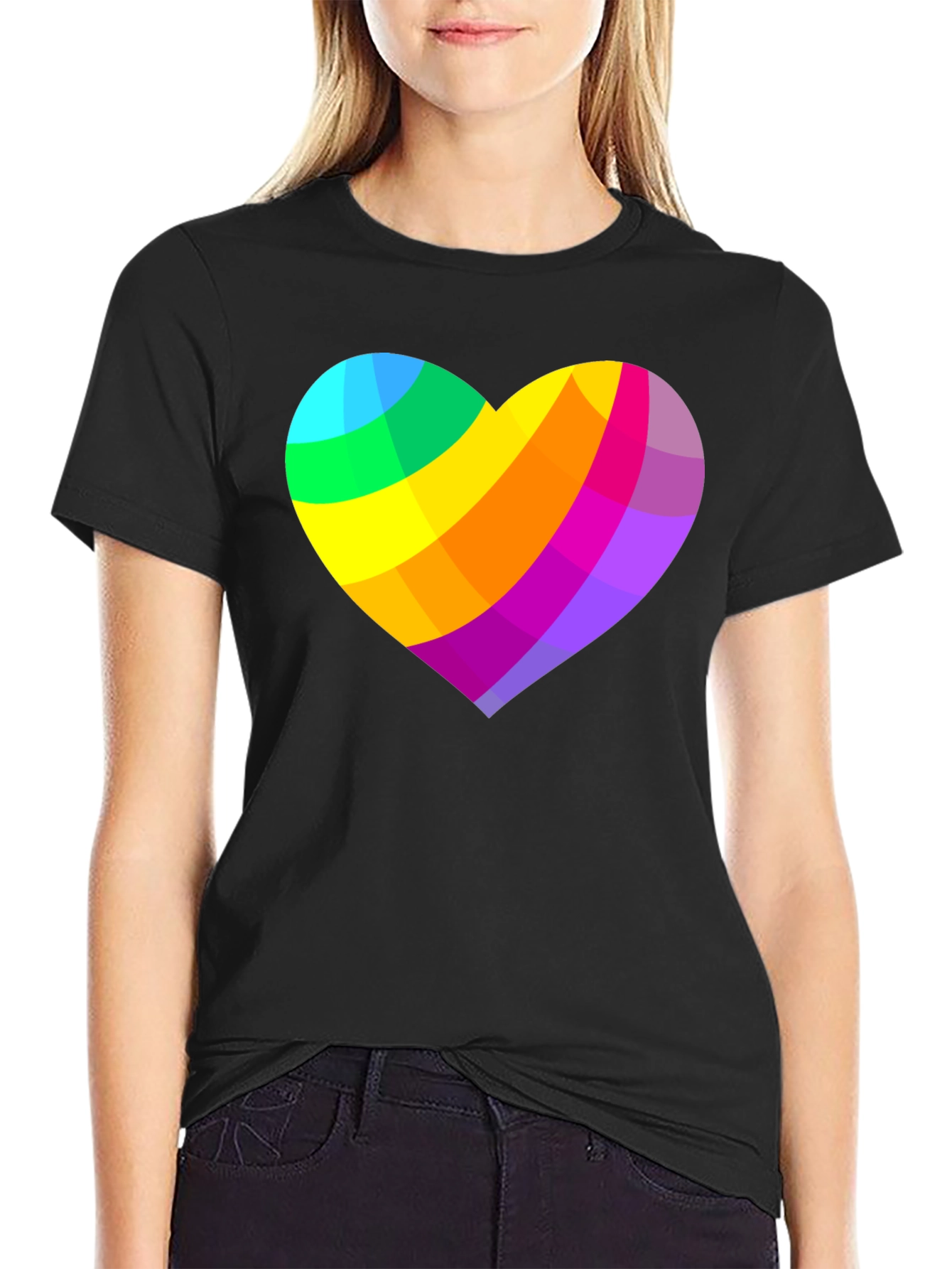 Rainbow Heart Graphic Black T-Shirt