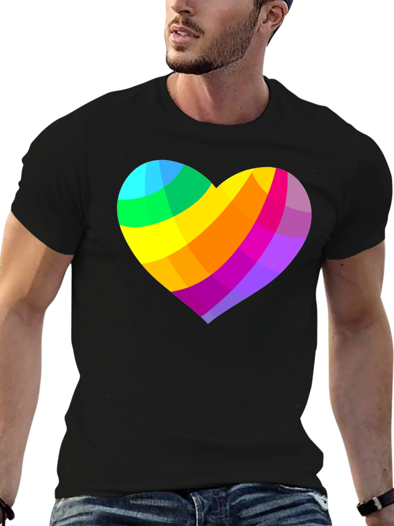 Rainbow Heart Graphic Black T-Shirt