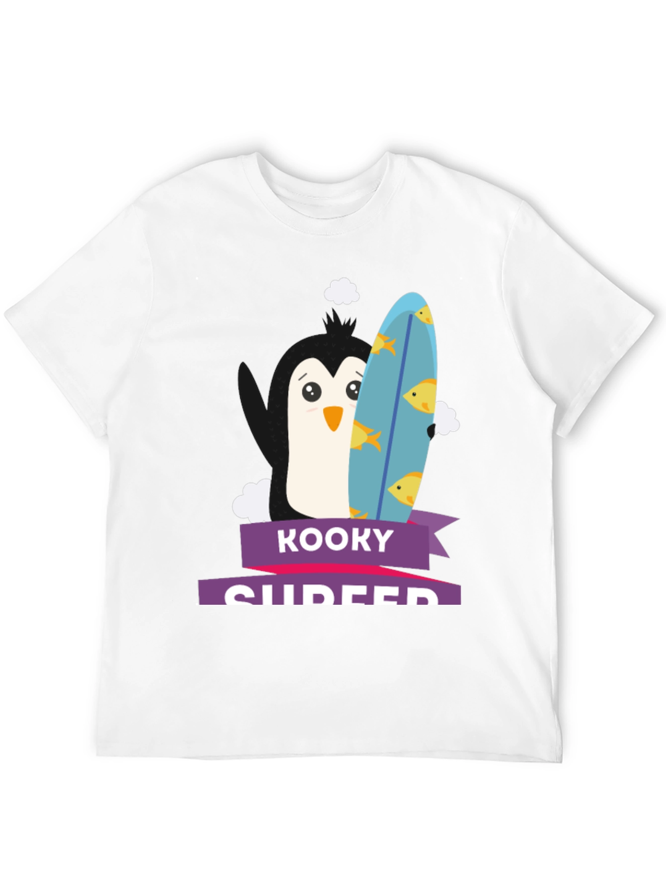 Kooky Surfer Penguin Graphic Tee - Fun Black T-Shirt