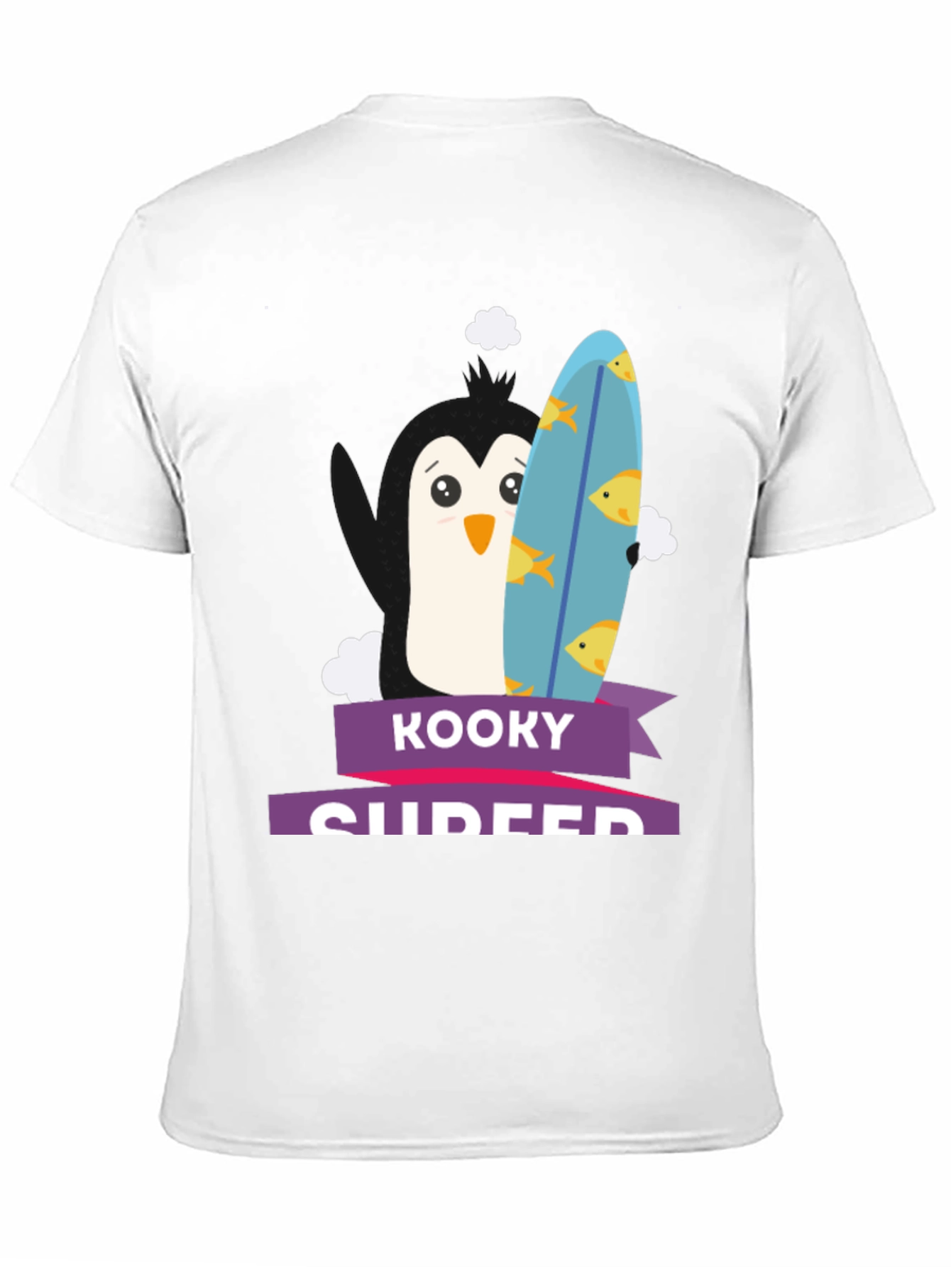 Kooky Surfer Penguin Graphic Tee - Fun Black T-Shirt