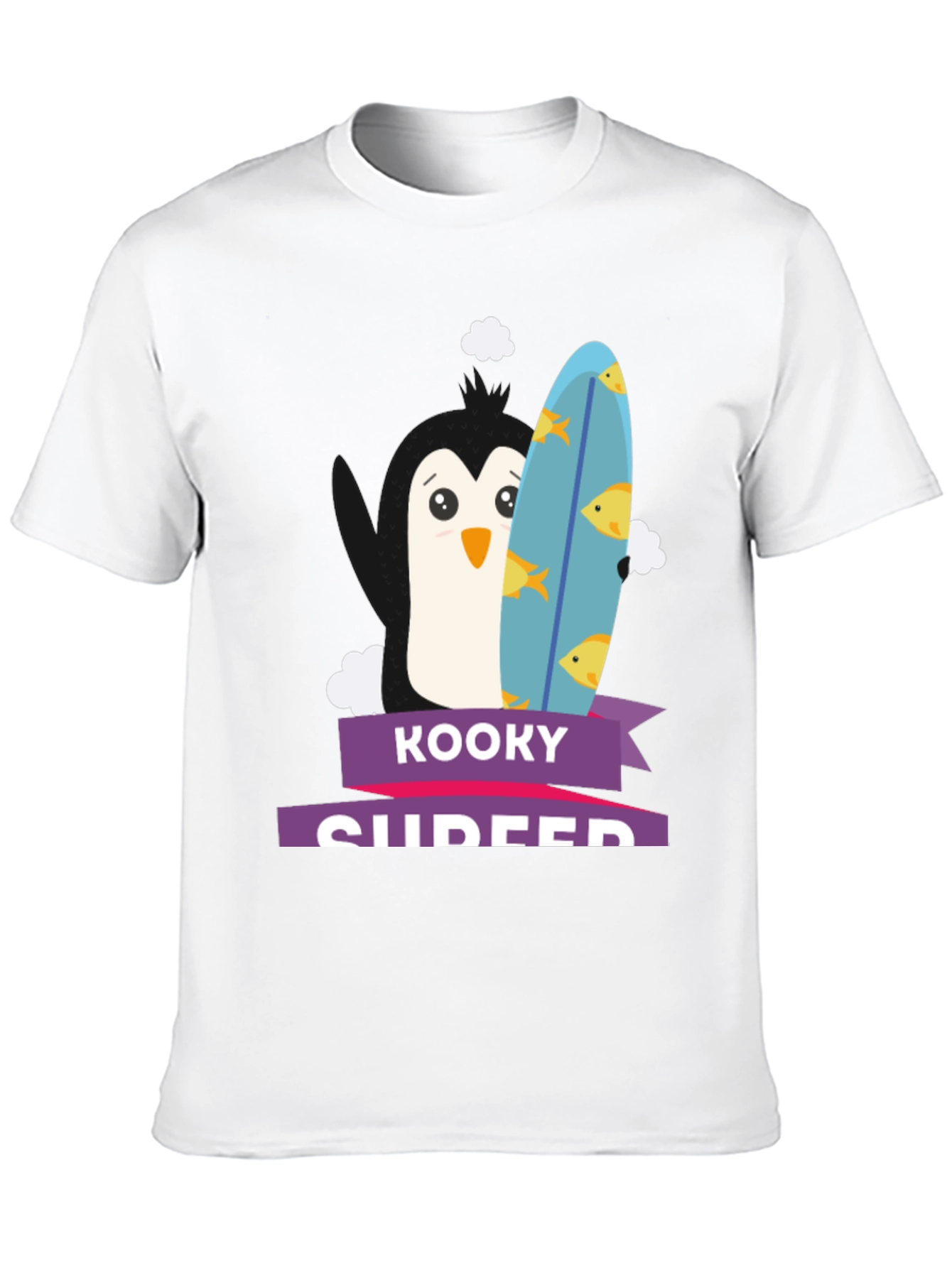 Kooky Surfer Penguin Graphic Tee - Fun Black T-Shirt