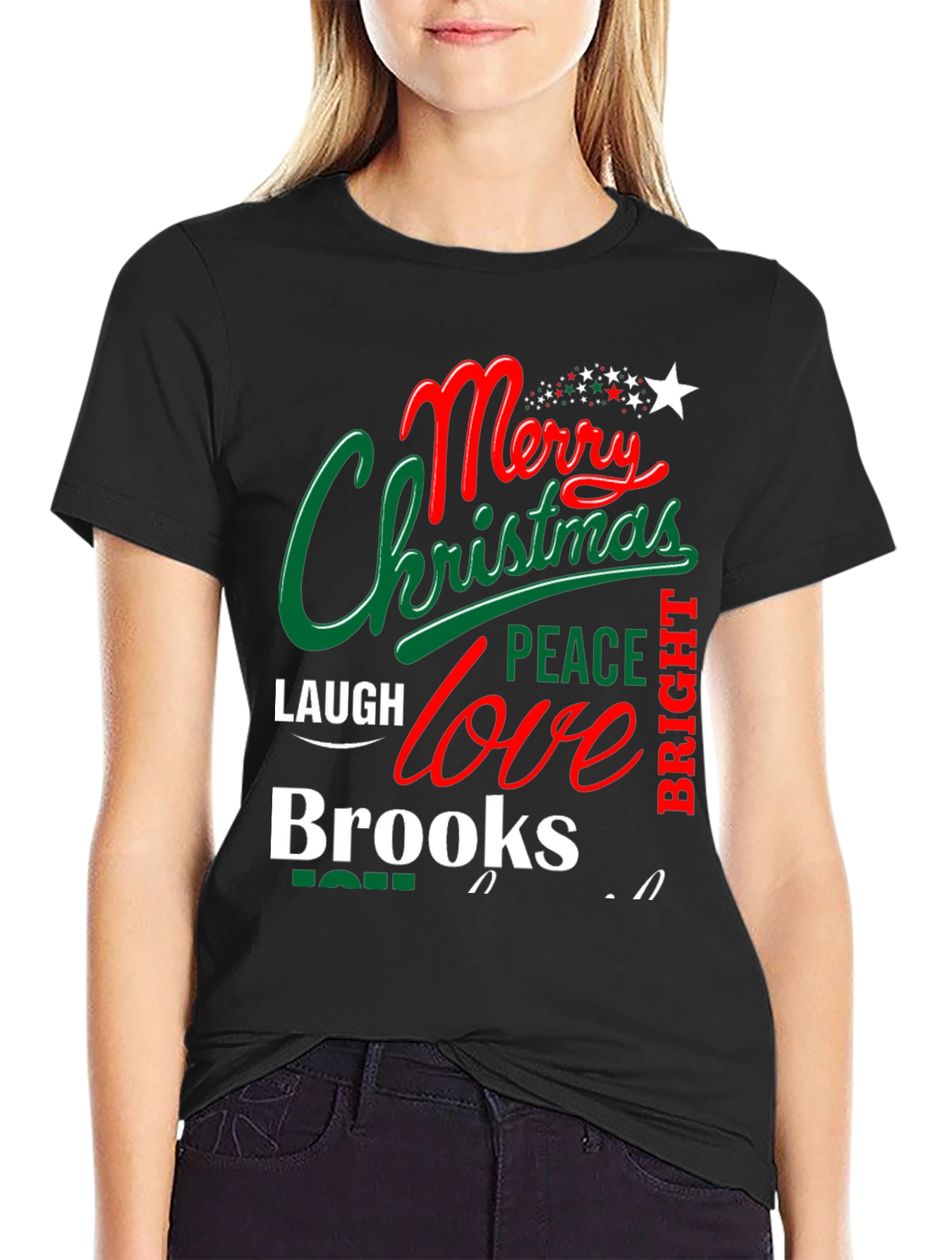 Festive Merry Christmas Peace Love Brooks T-Shirt