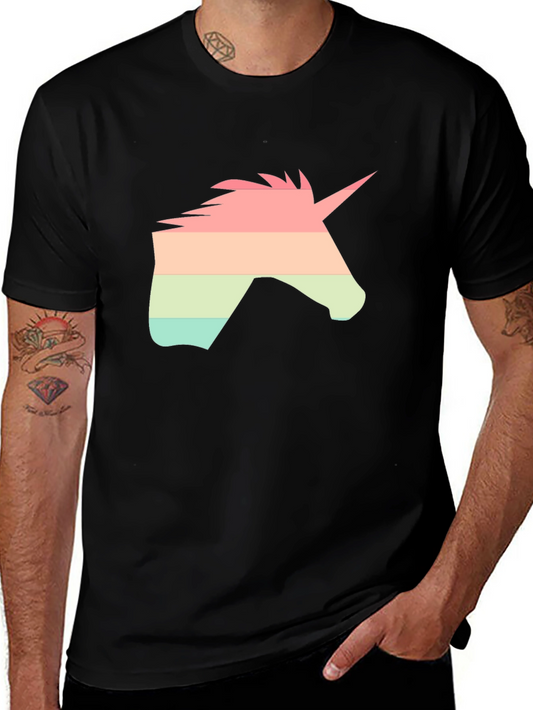Unicorn Graphic T-Shirt - Striped Silhouette Design
