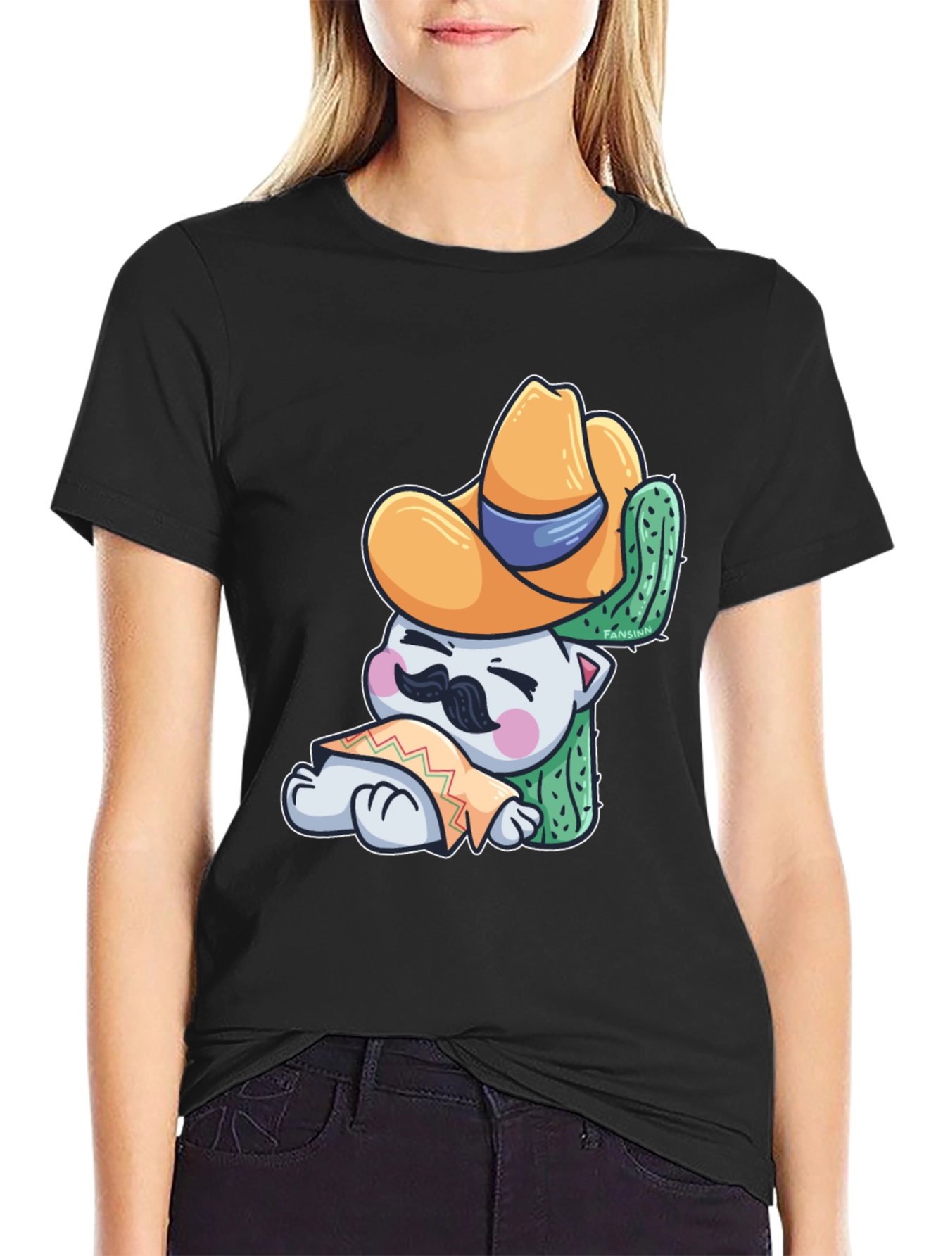 Cute Cat in Sombrero Graphic T-Shirt