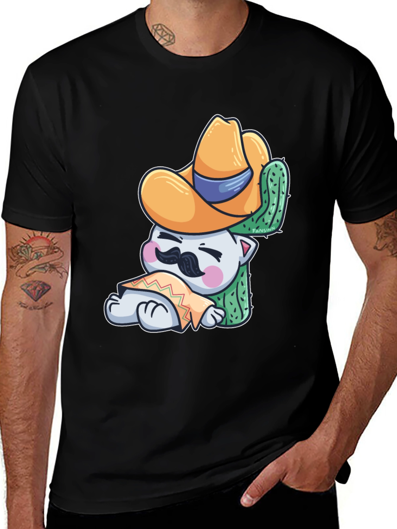 Cute Cat in Sombrero Graphic T-Shirt