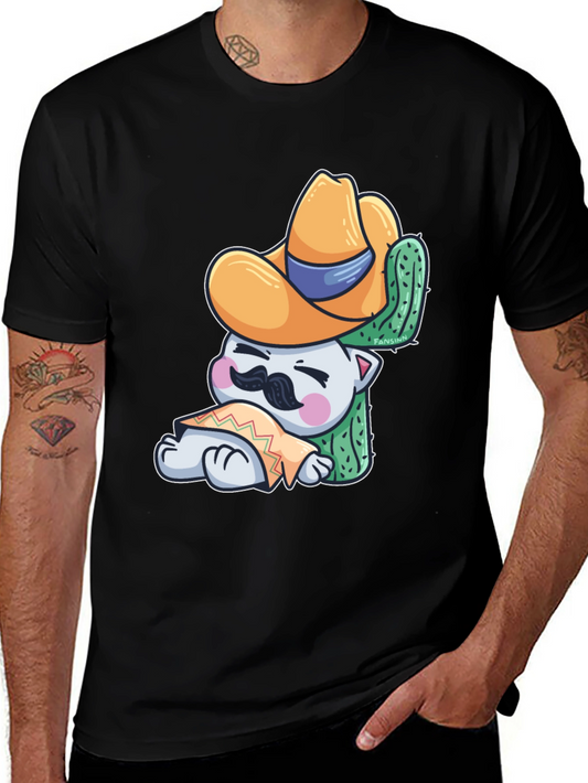 Cute Cat in Sombrero Graphic T-Shirt