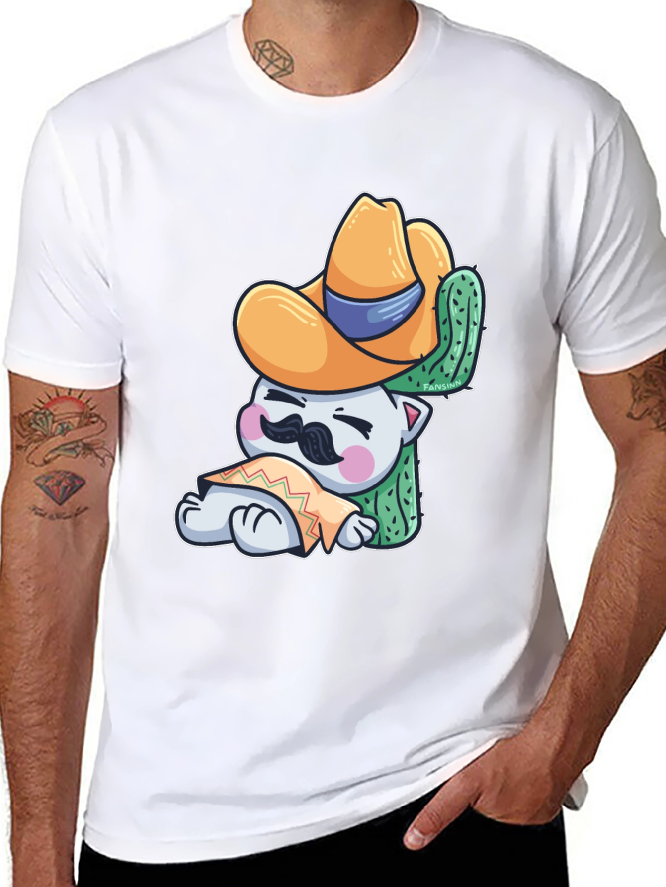 Cute Cat in Sombrero Graphic T-Shirt