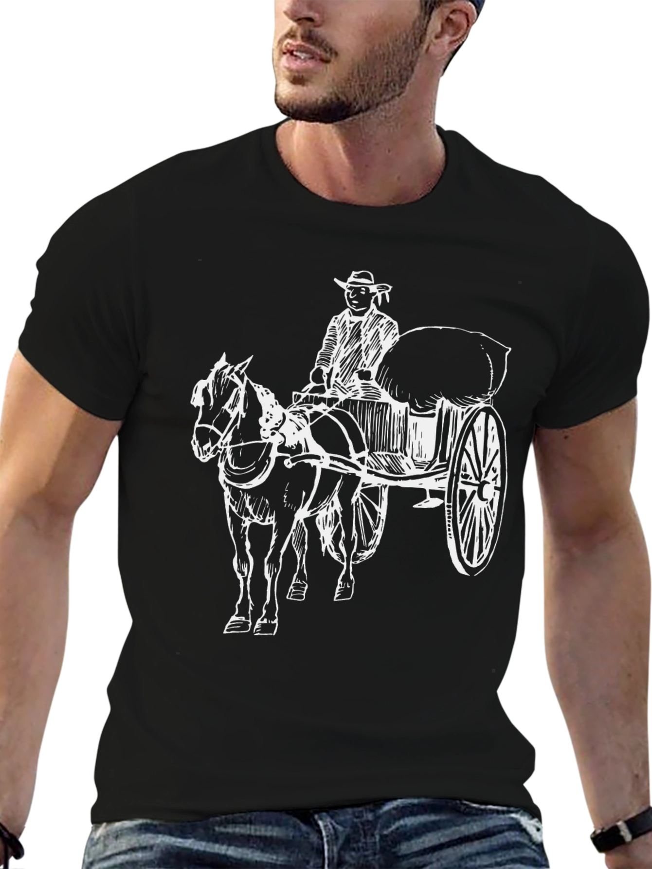 Black Horse-Drawn Carriage T-Shirt