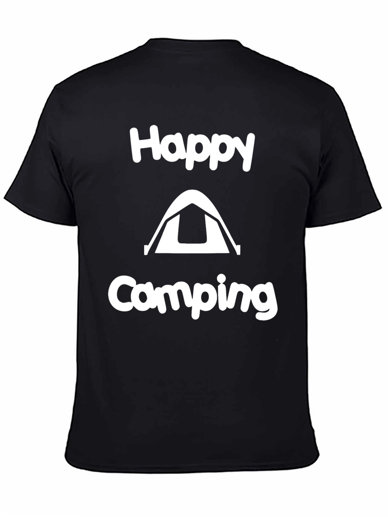 Happy Camping Graphic Tee - Black Cotton T-Shirt