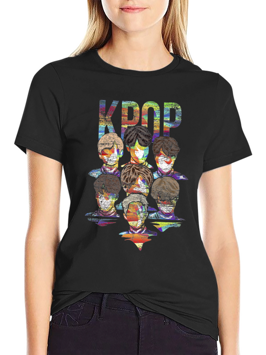 KPOP Graphic Print Black T-Shirt