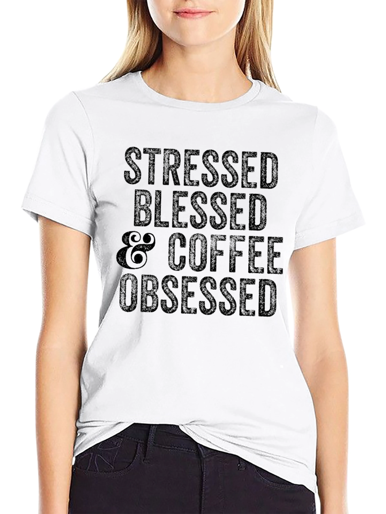 Stressed Blessed & Coffee Obsessed Graphic T-Shirt