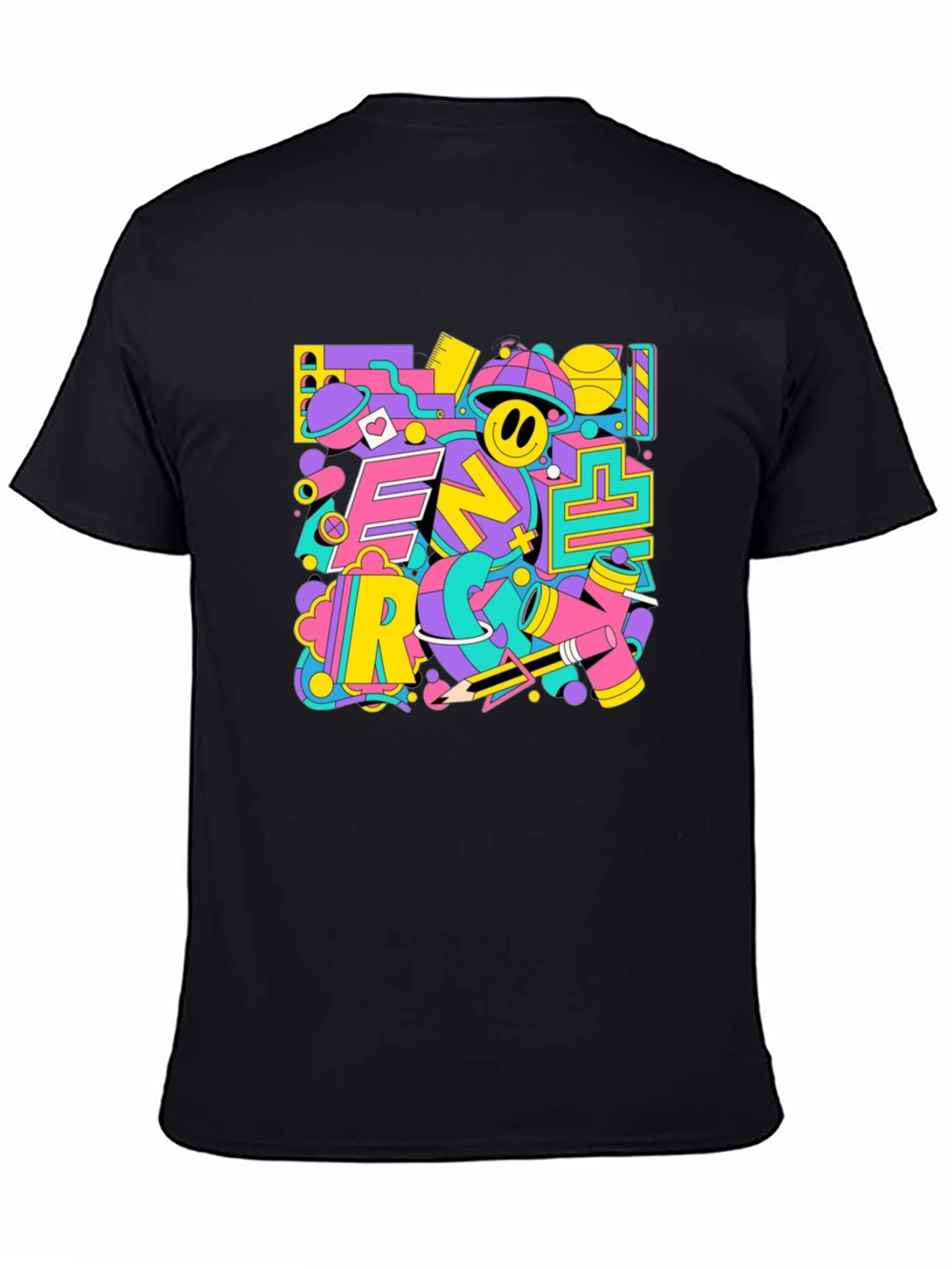 Funky Retro Graphic Print Black T-Shirt