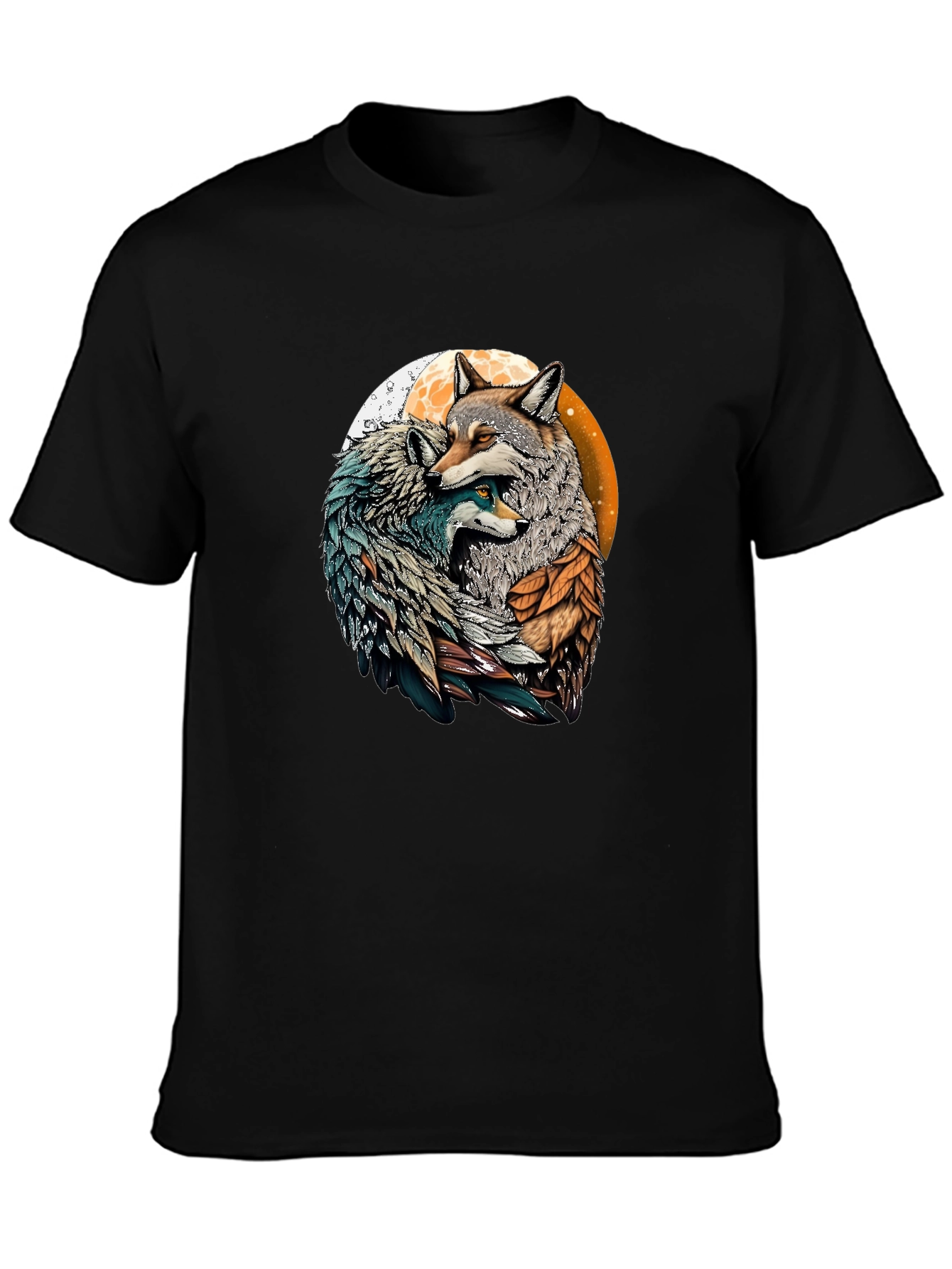 Wolf Couple Graphic Black T-Shirt