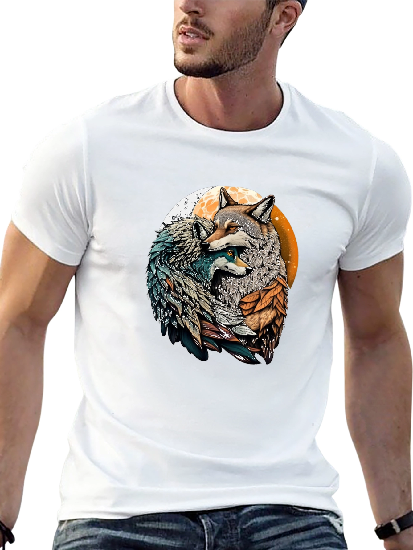 Wolf Couple Graphic Black T-Shirt