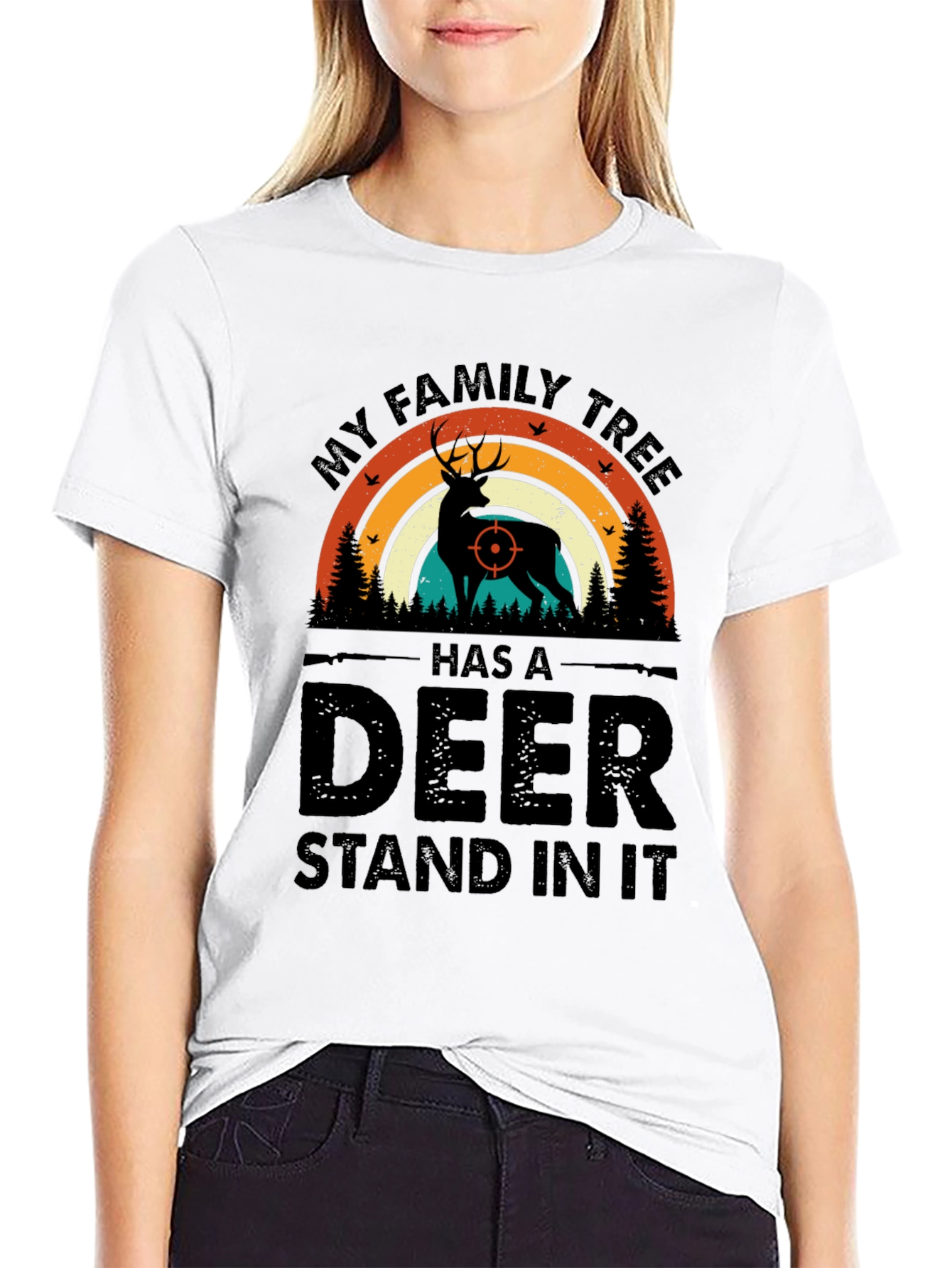 Hunting Family Tree Deer Graphic T-Shirt