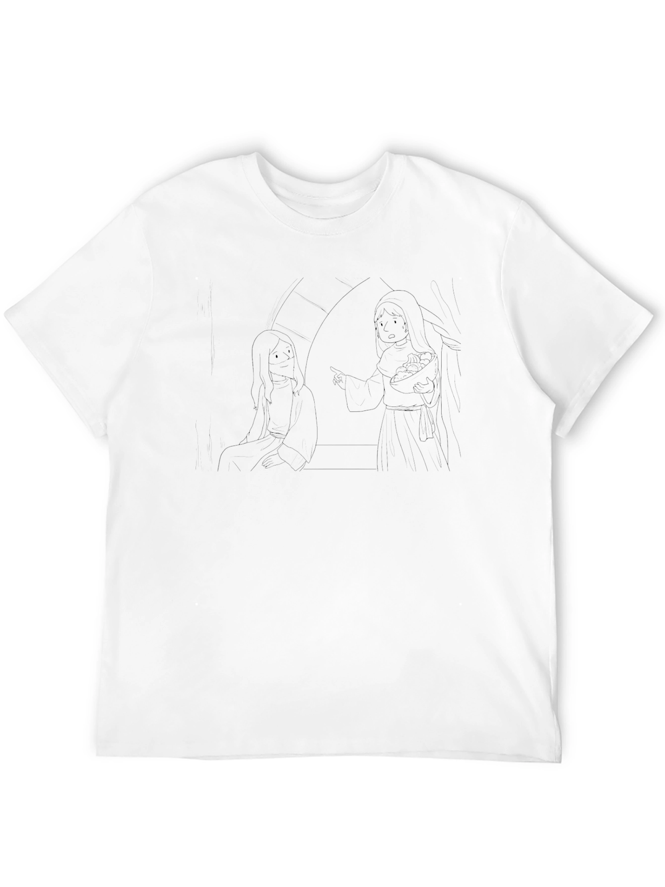 Black Graphic Tee - Cartoon Line Art Design