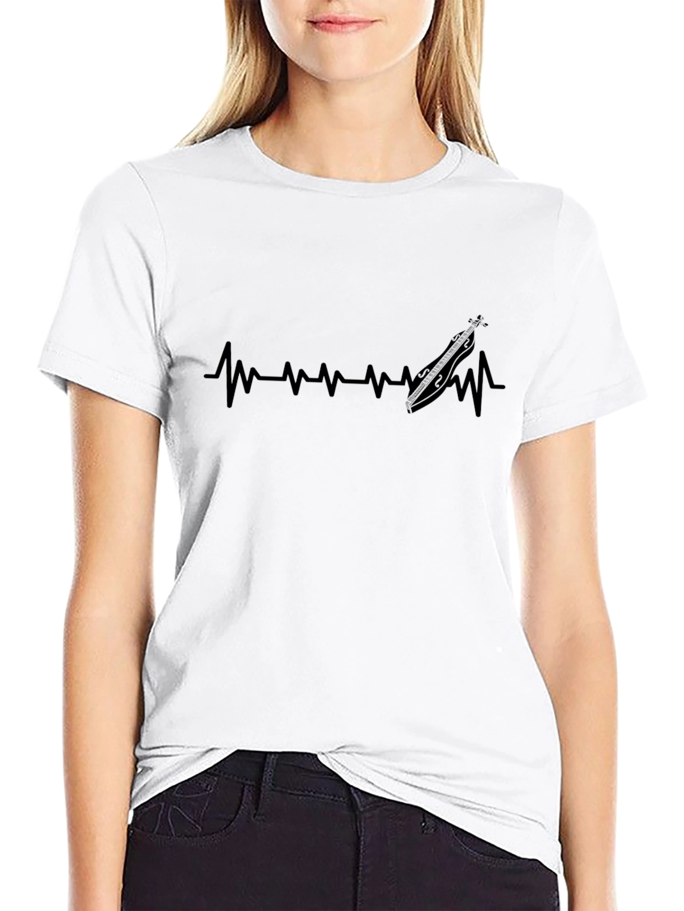 Heartbeat Dulcimer Black Tee - Music Lover