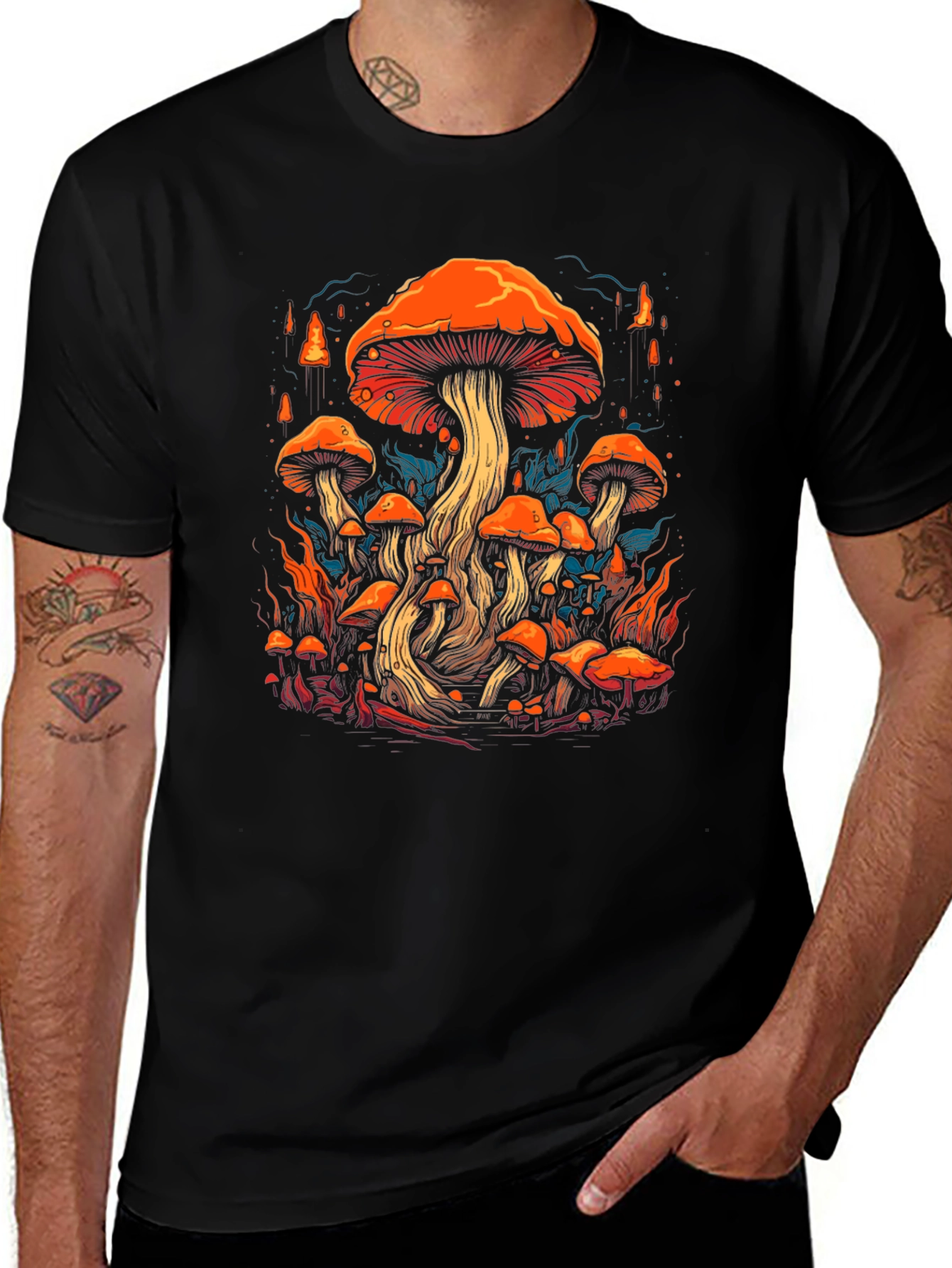 Psychedelic Mushroom Graphic Tee - Black