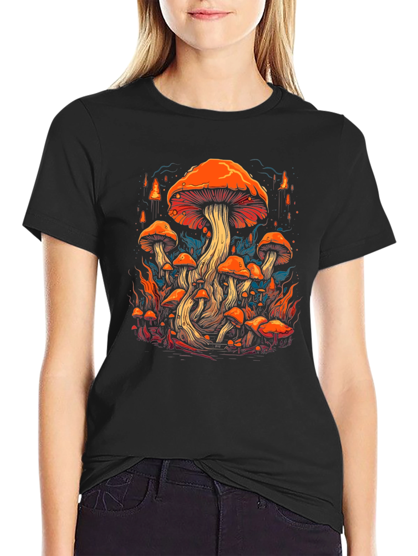 Psychedelic Mushroom Graphic Tee - Black