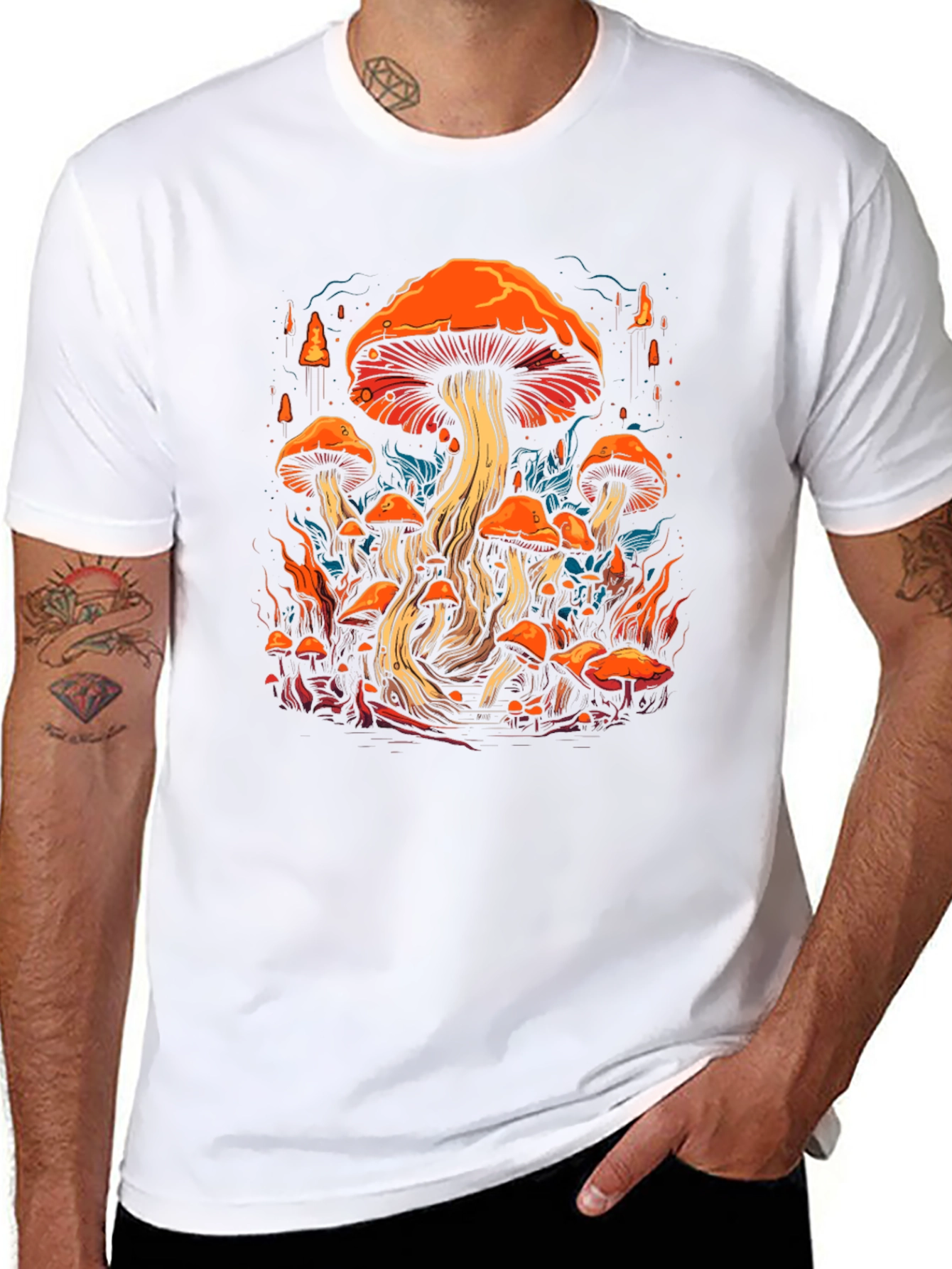 Psychedelic Mushroom Graphic Tee - Black