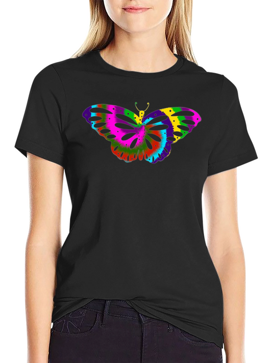 Colorful Butterfly Graphic Black T-Shirt