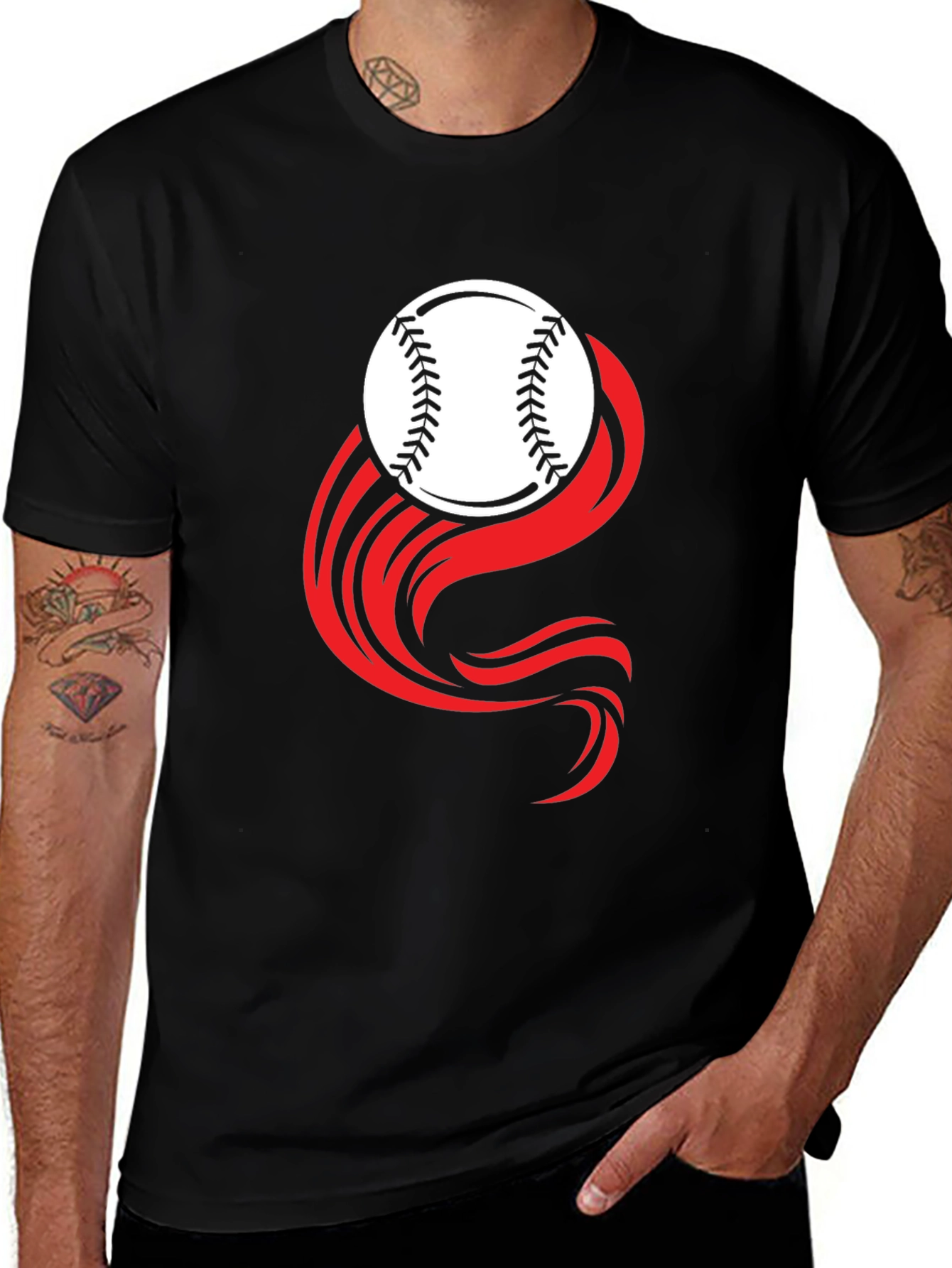 Baseball Graphic Tee - Black Cotton Blend