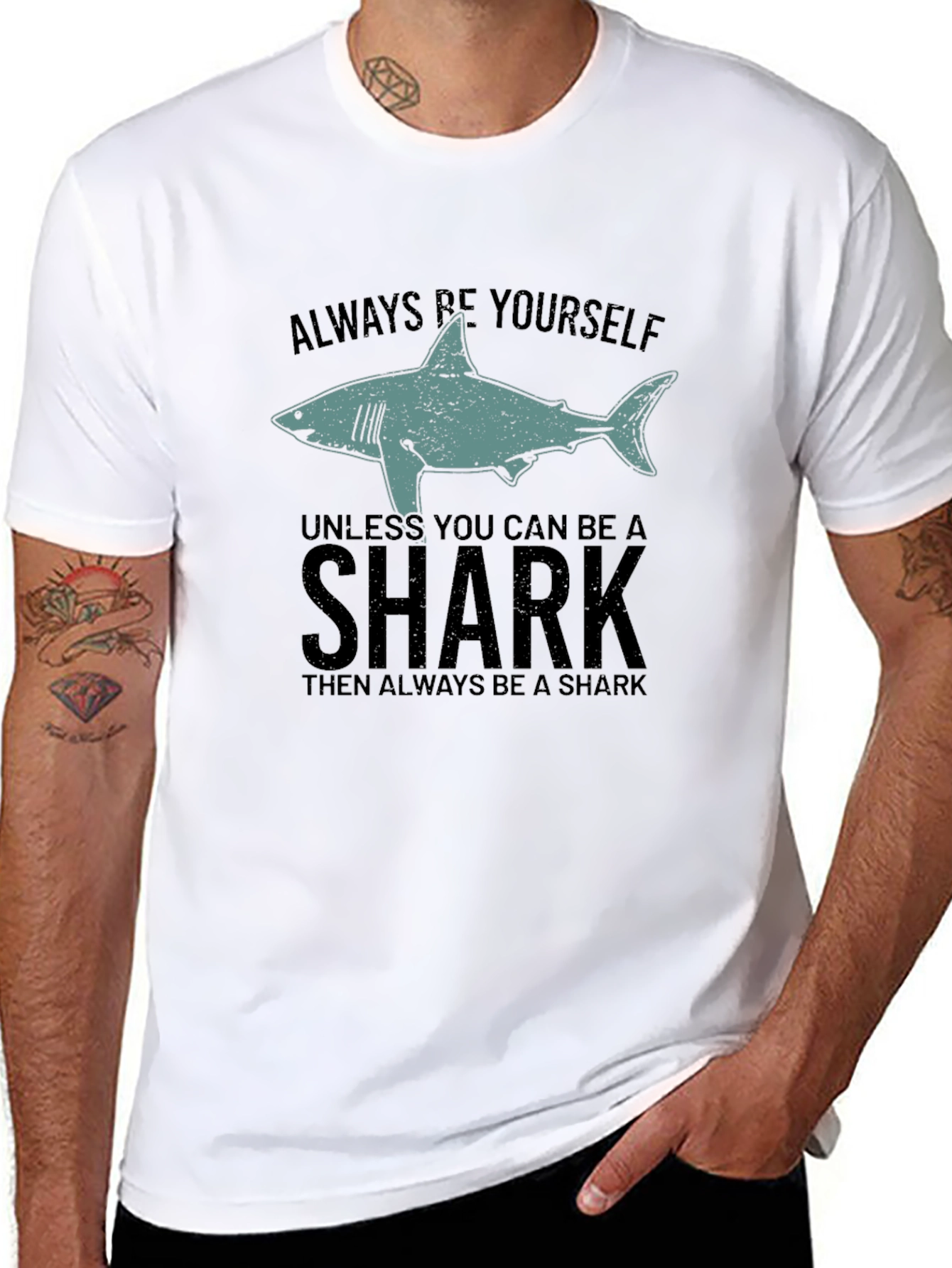 Always Be Yourself Shark Graphic Black T-Shirt