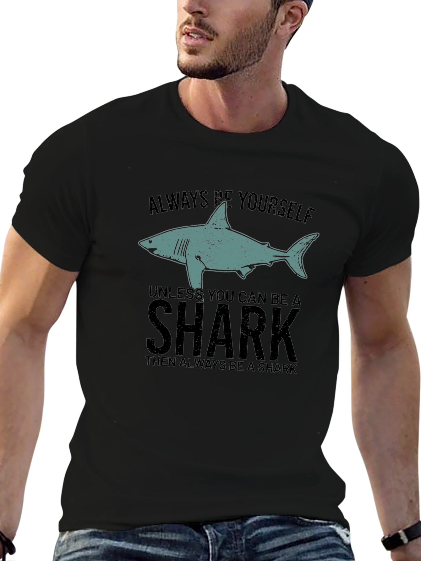 Always Be Yourself Shark Graphic Black T-Shirt