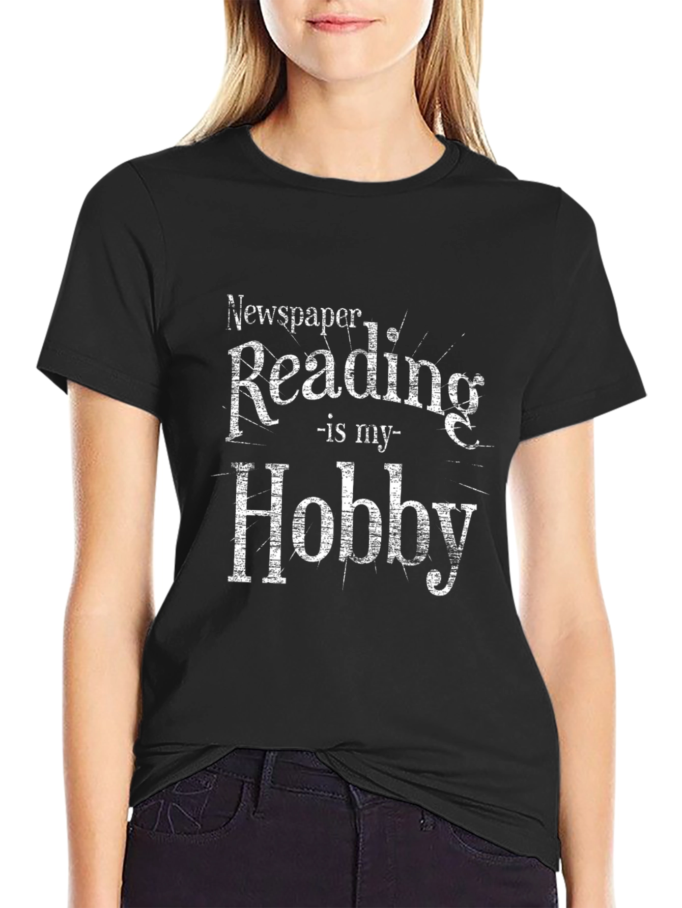 Newspaper Reading Hobby T-Shirt - Black Cotton Blend
