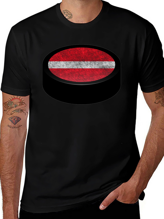Latvia Flag Hockey Puck Graphic T-Shirt