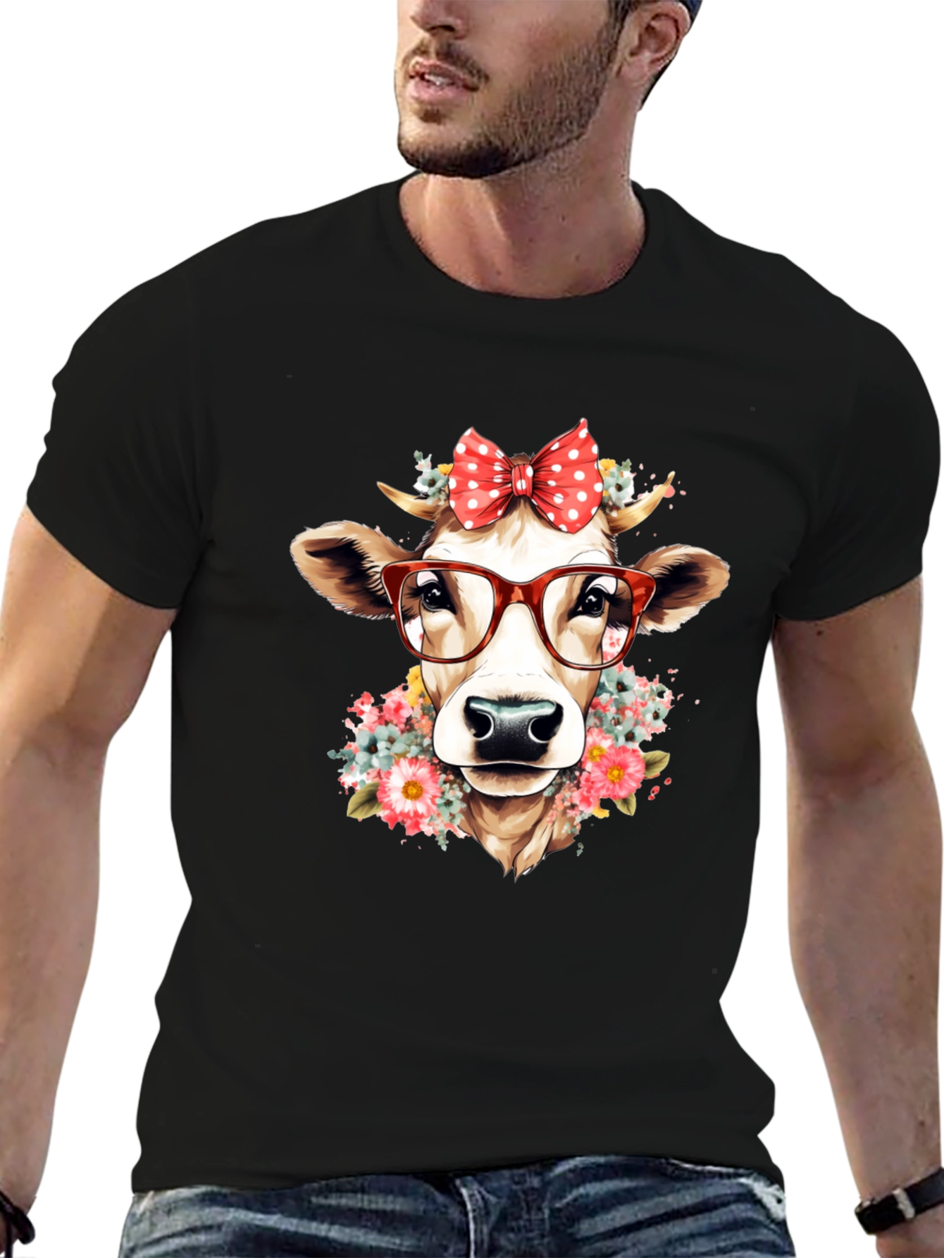 Cow with Glasses Graphic T-Shirt