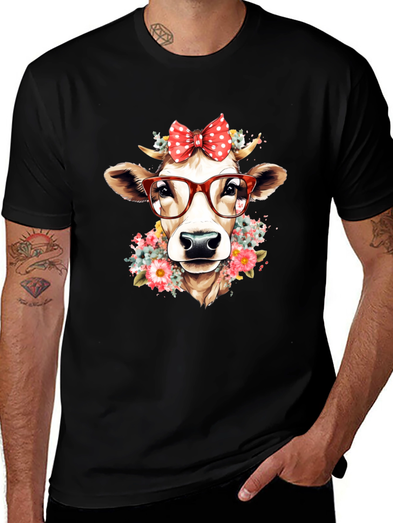 Cow with Glasses Graphic T-Shirt