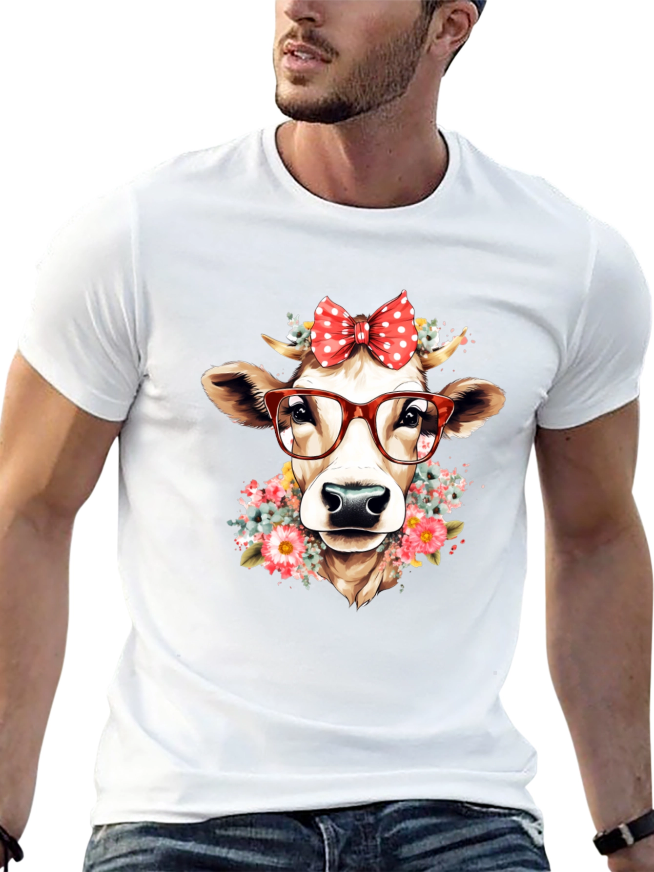 Cow with Glasses Graphic T-Shirt