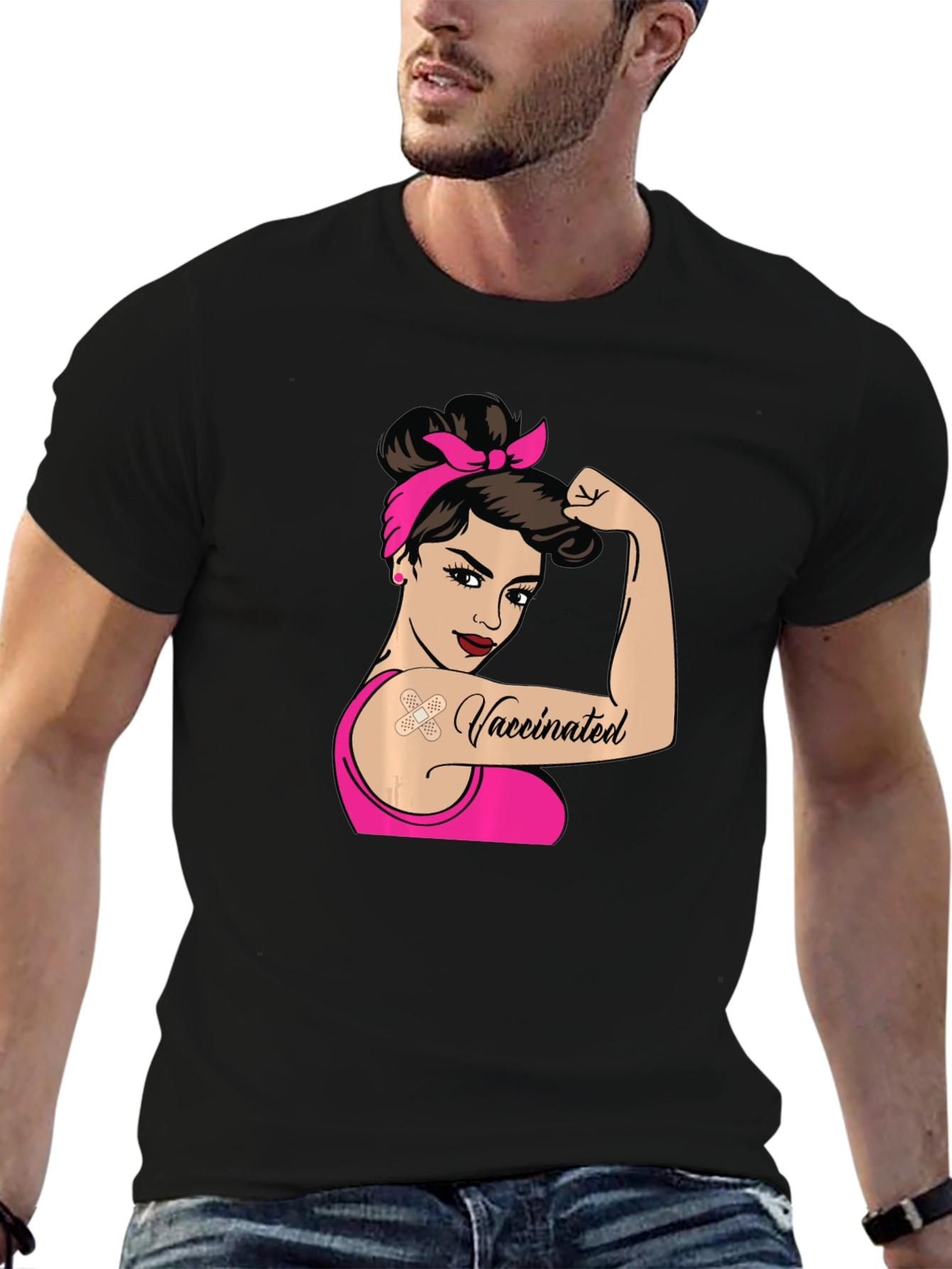 Vaccinated Woman T-Shirt - Black Crew Neck Tee