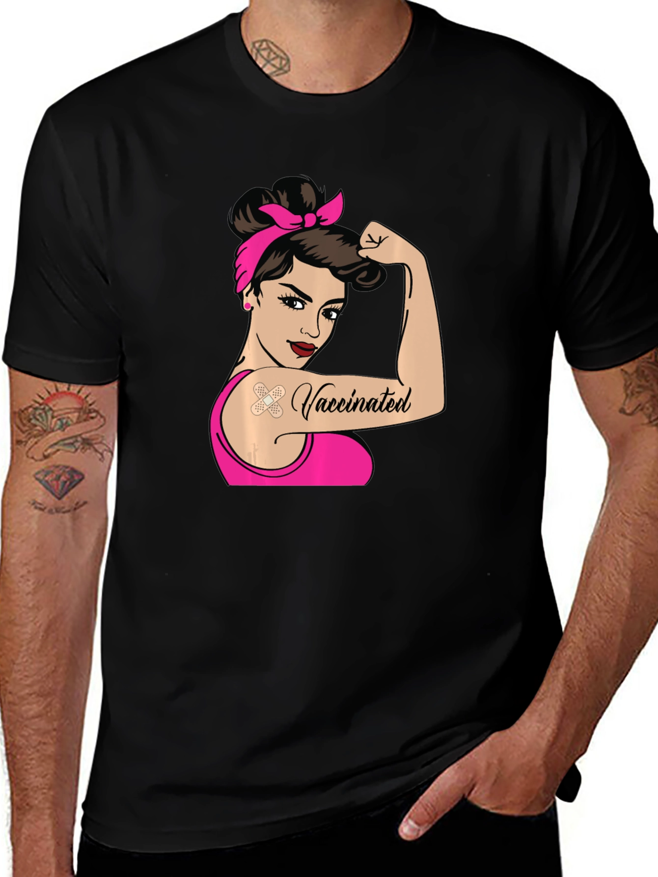 Vaccinated Woman T-Shirt - Black Crew Neck Tee