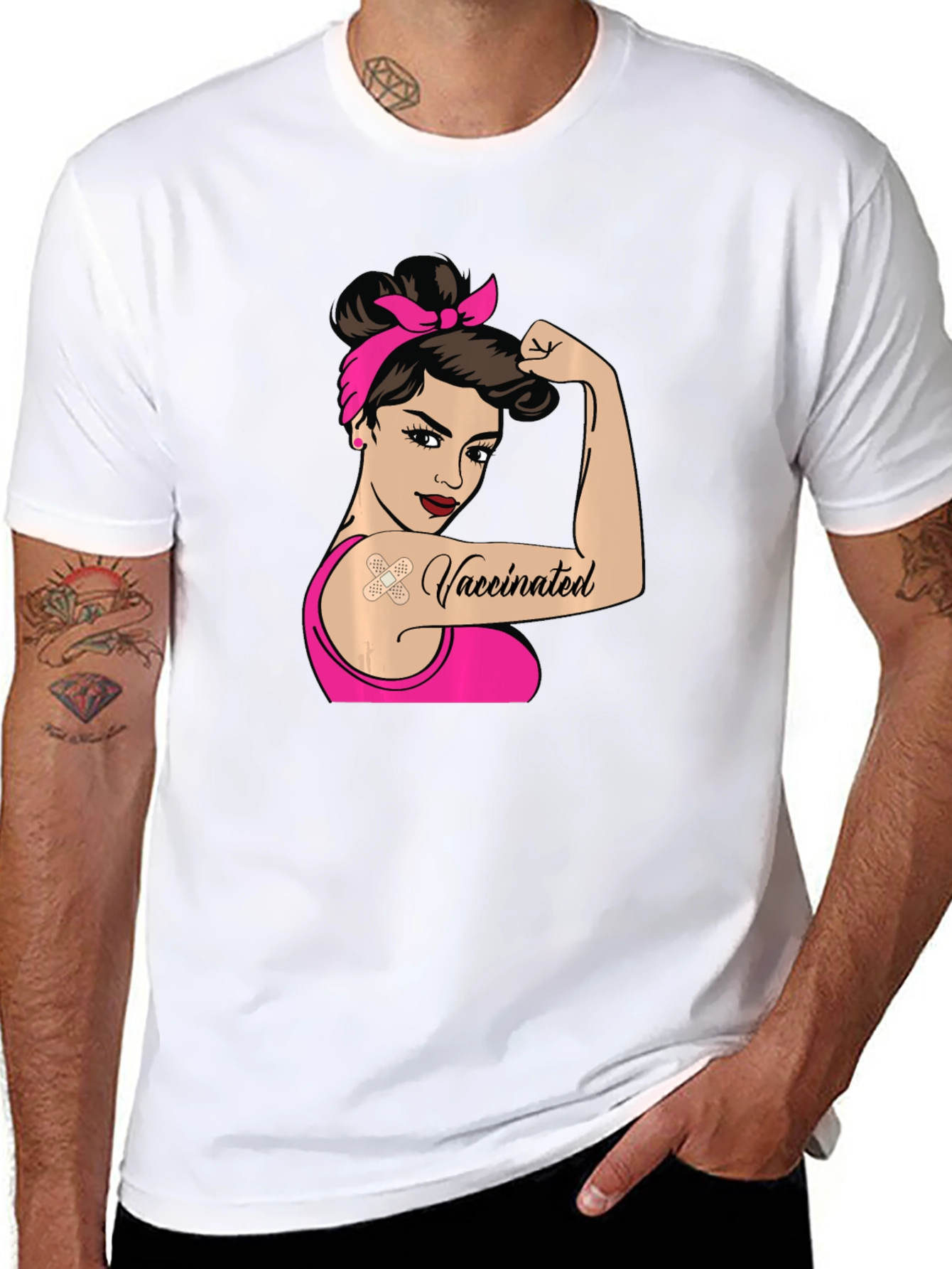 Vaccinated Woman T-Shirt - Black Crew Neck Tee