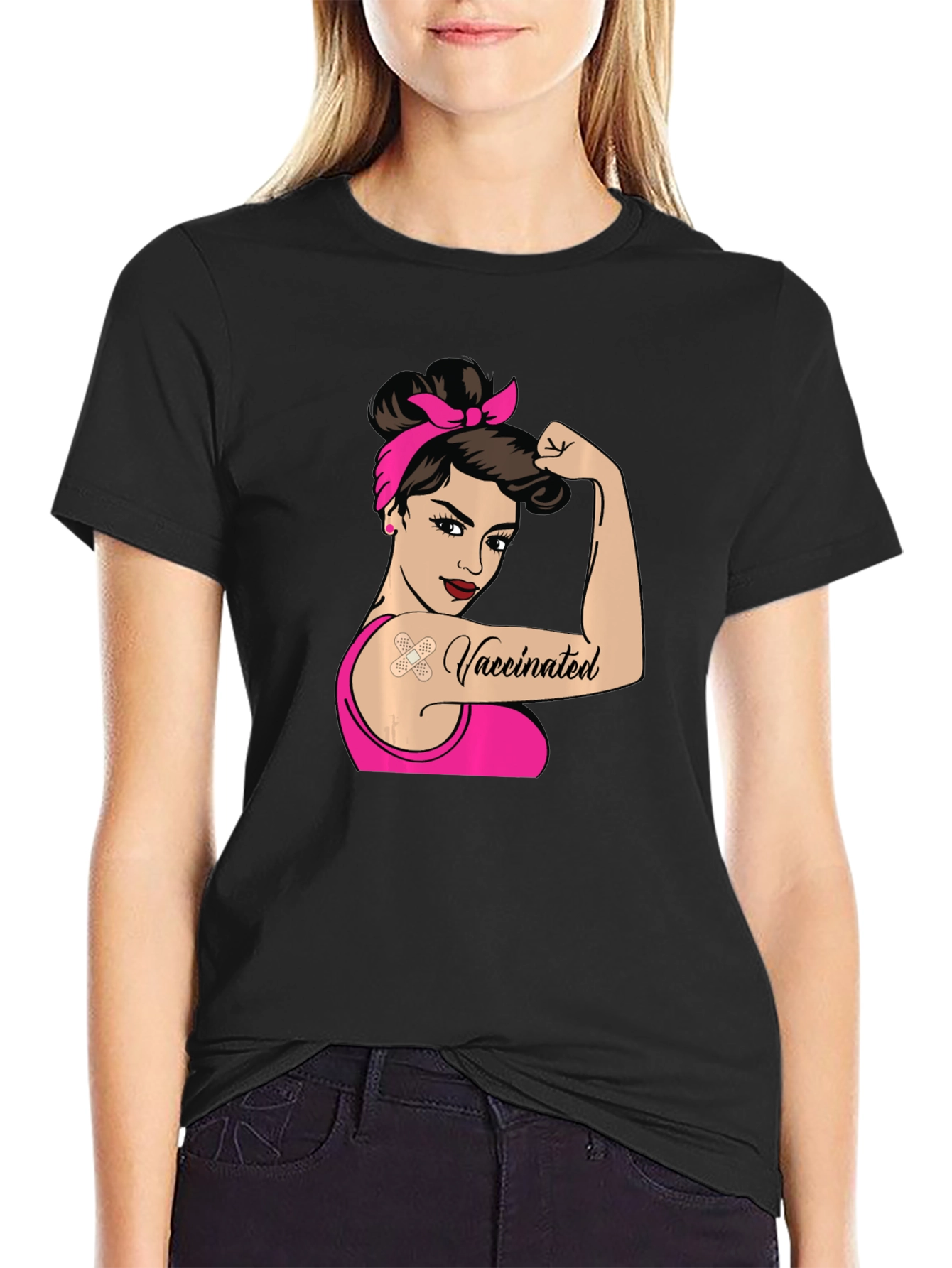 Vaccinated Woman T-Shirt - Black Crew Neck Tee