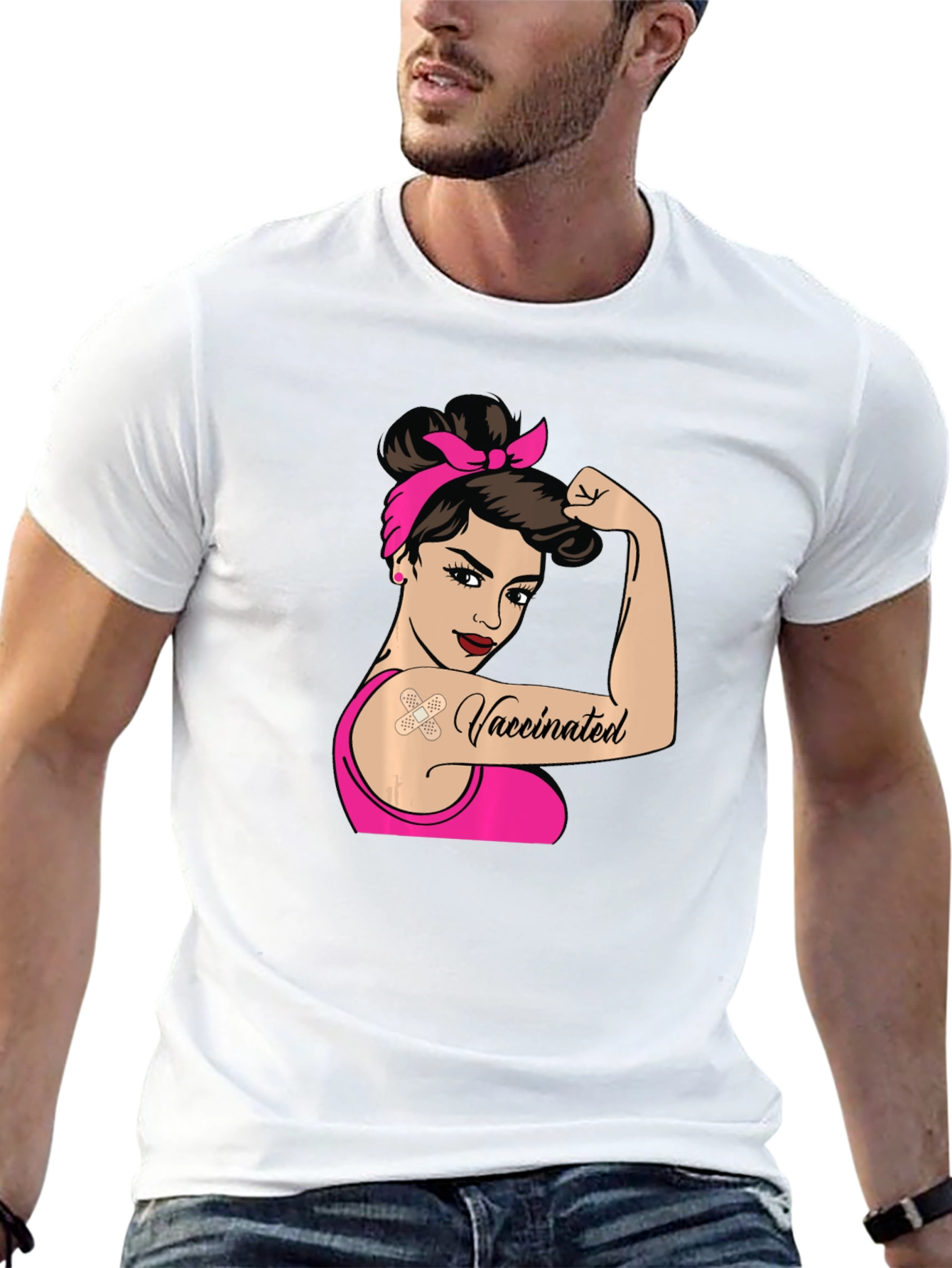 Vaccinated Woman T-Shirt - Black Crew Neck Tee