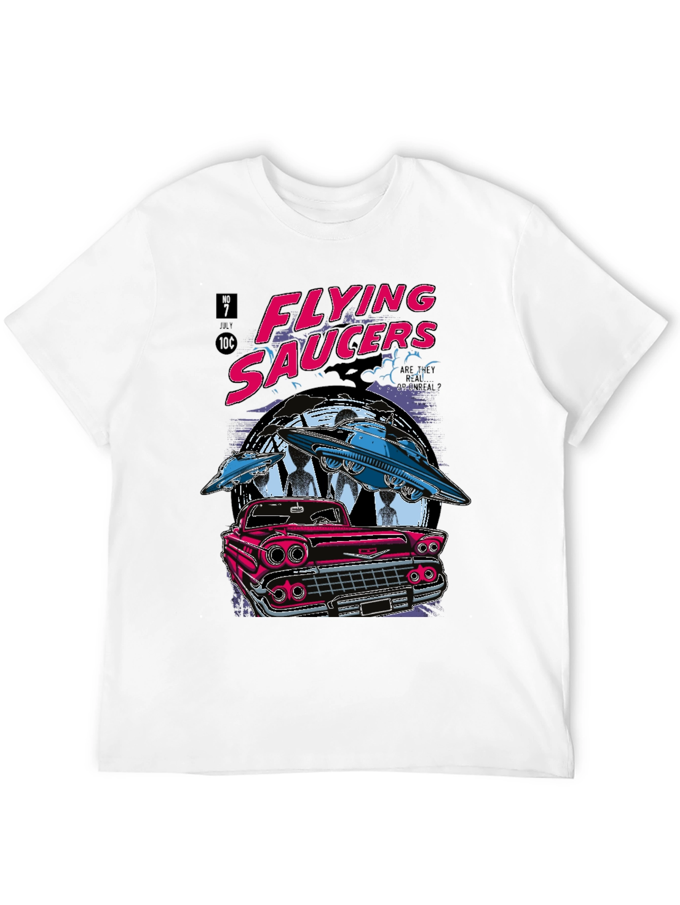Flying Saucers Retro Graphic Tee - Sci-Fi Car T-Shirt